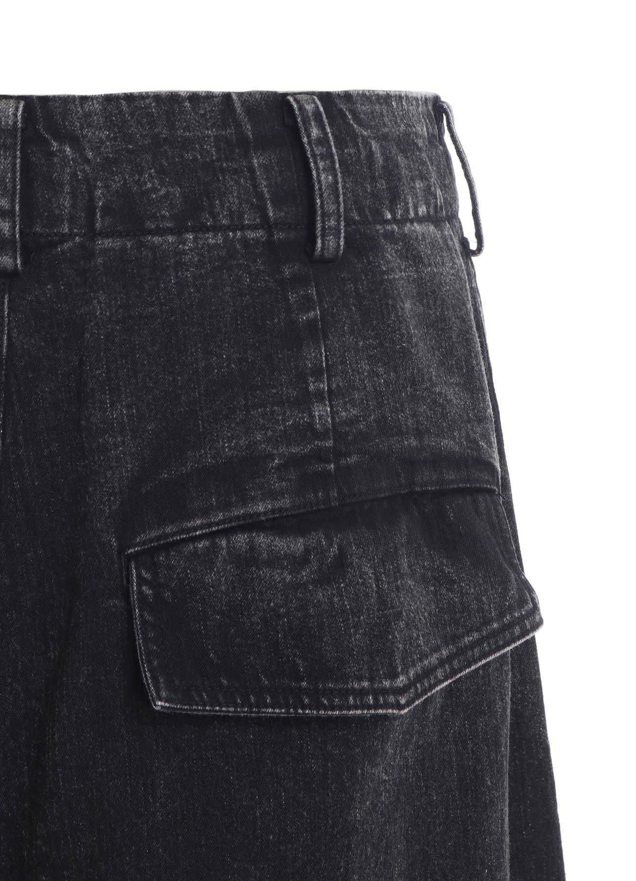 PERMANGANATE BLEACHED DENIM BACKSIDE FLARED WIDE PANTS