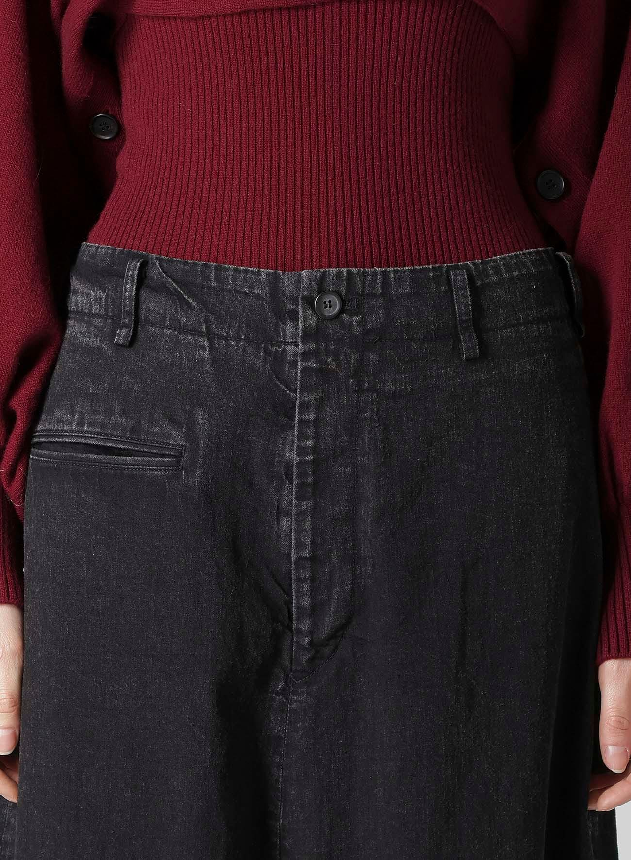 PERMANGANATE BLEACHED DENIM BACKSIDE FLARED WIDE PANTS