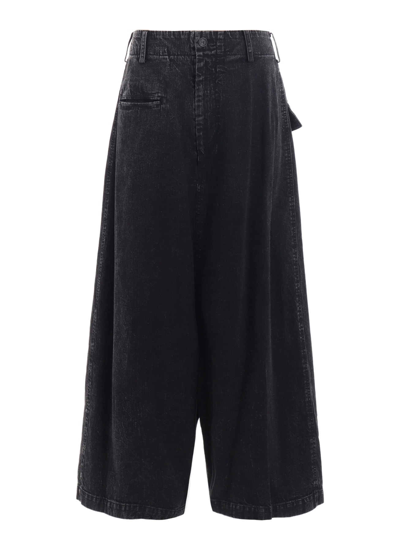PERMANGANATE BLEACHED DENIM BACKSIDE FLARED WIDE PANTS