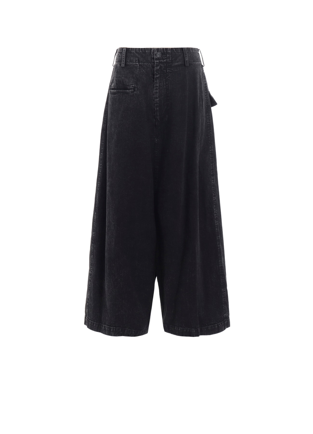 PERMANGANATE BLEACHED DENIM BACKSIDE FLARED WIDE PANTS