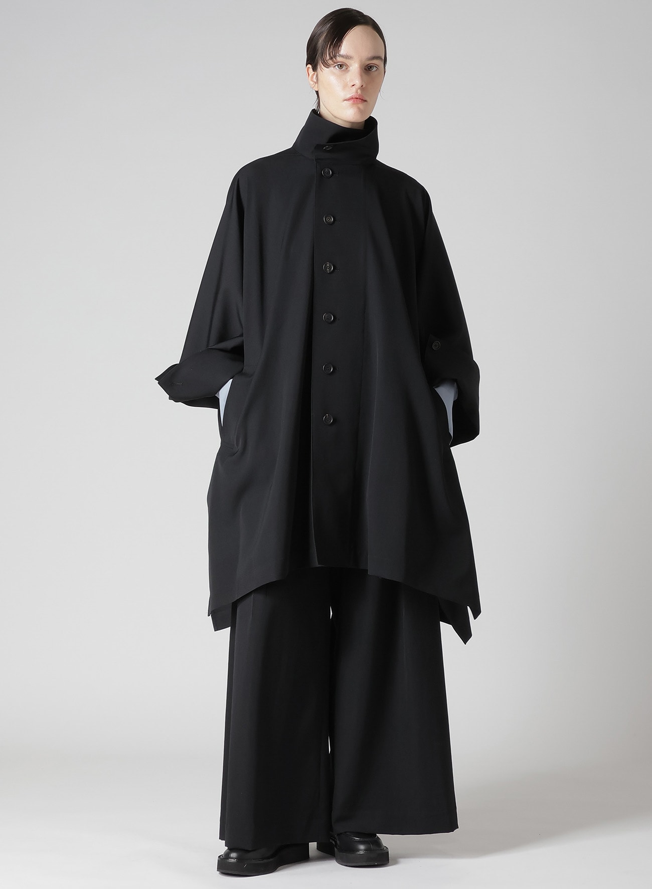 GABARDINE LAYERED-LIKE WIDE PANTS