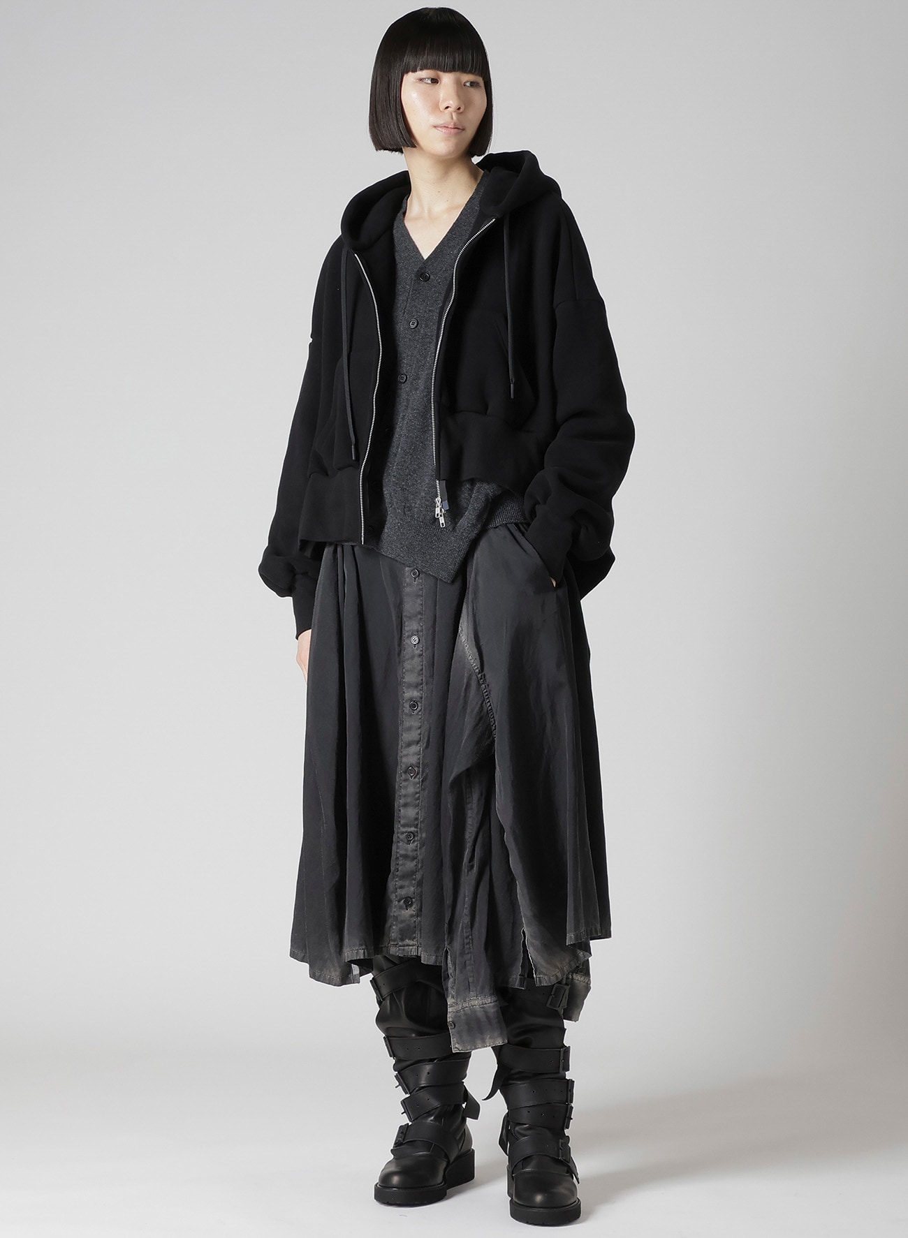 Liy/C BRUSHED FRENCH TERRY UNBALANCED HOODIE A