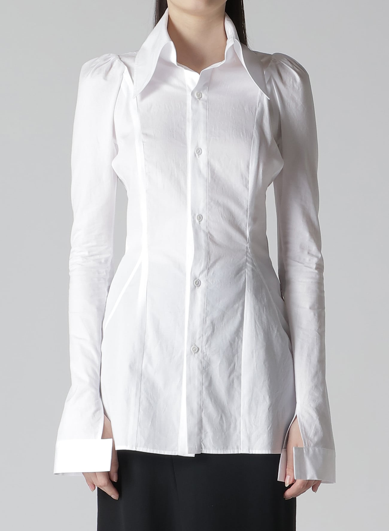 COTTON BROAD PUFF SLV SLIM FIT BLOUSE