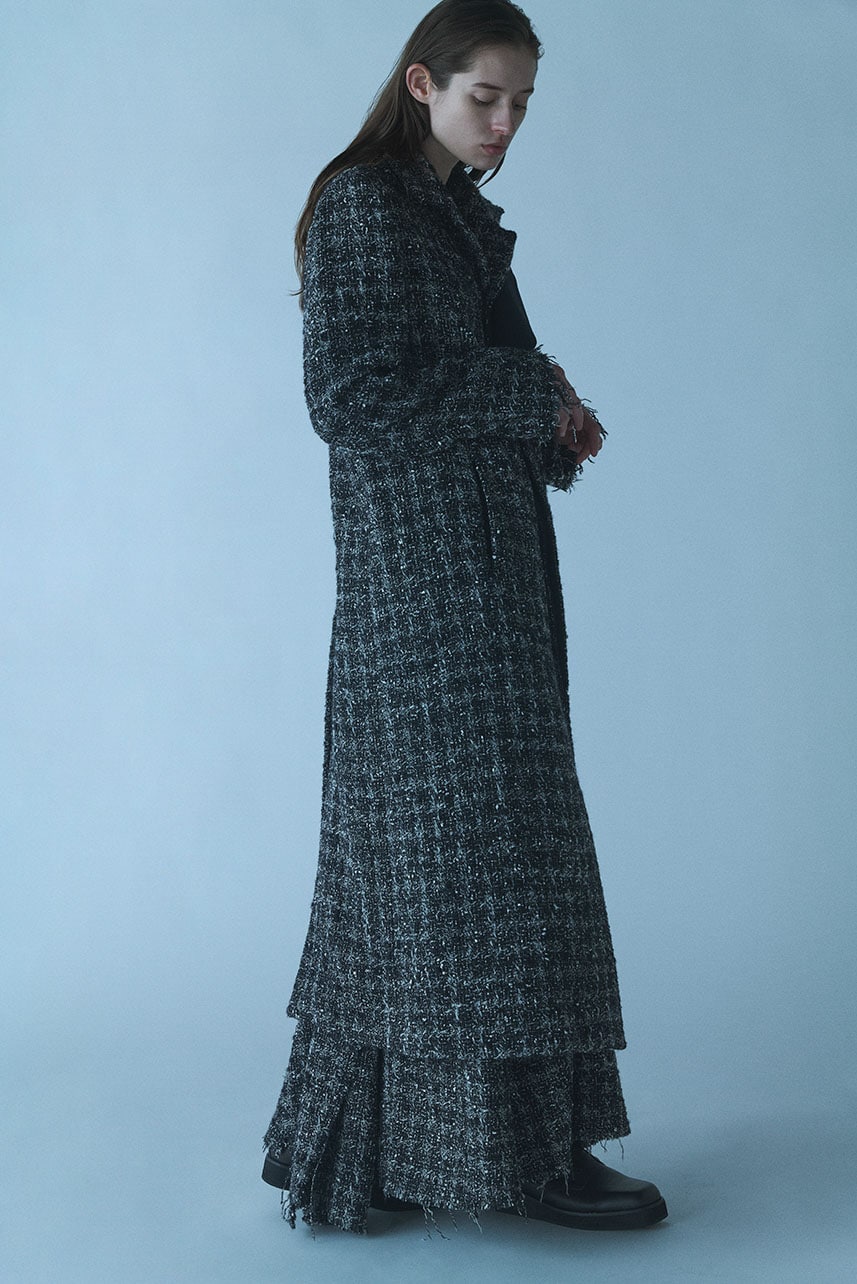 GREY HOUNDSTOOTH R DOUBLE LAYERED LONG COAT