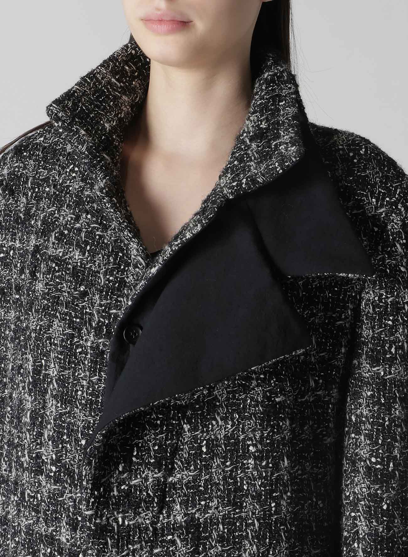 GREY HOUNDSTOOTH R DOUBLE LAYERED LONG COAT