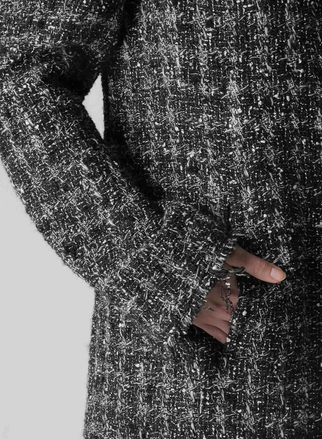 GREY HOUNDSTOOTH R DOUBLE LAYERED LONG COAT