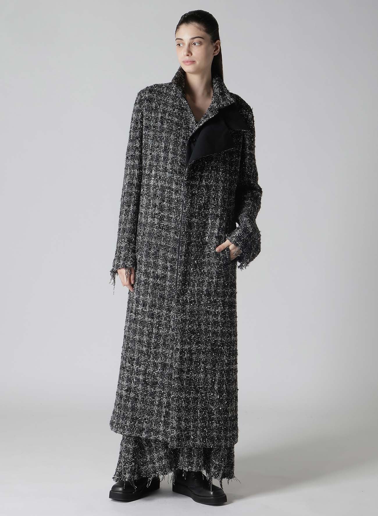 GREY HOUNDSTOOTH R DOUBLE LAYERED LONG COAT