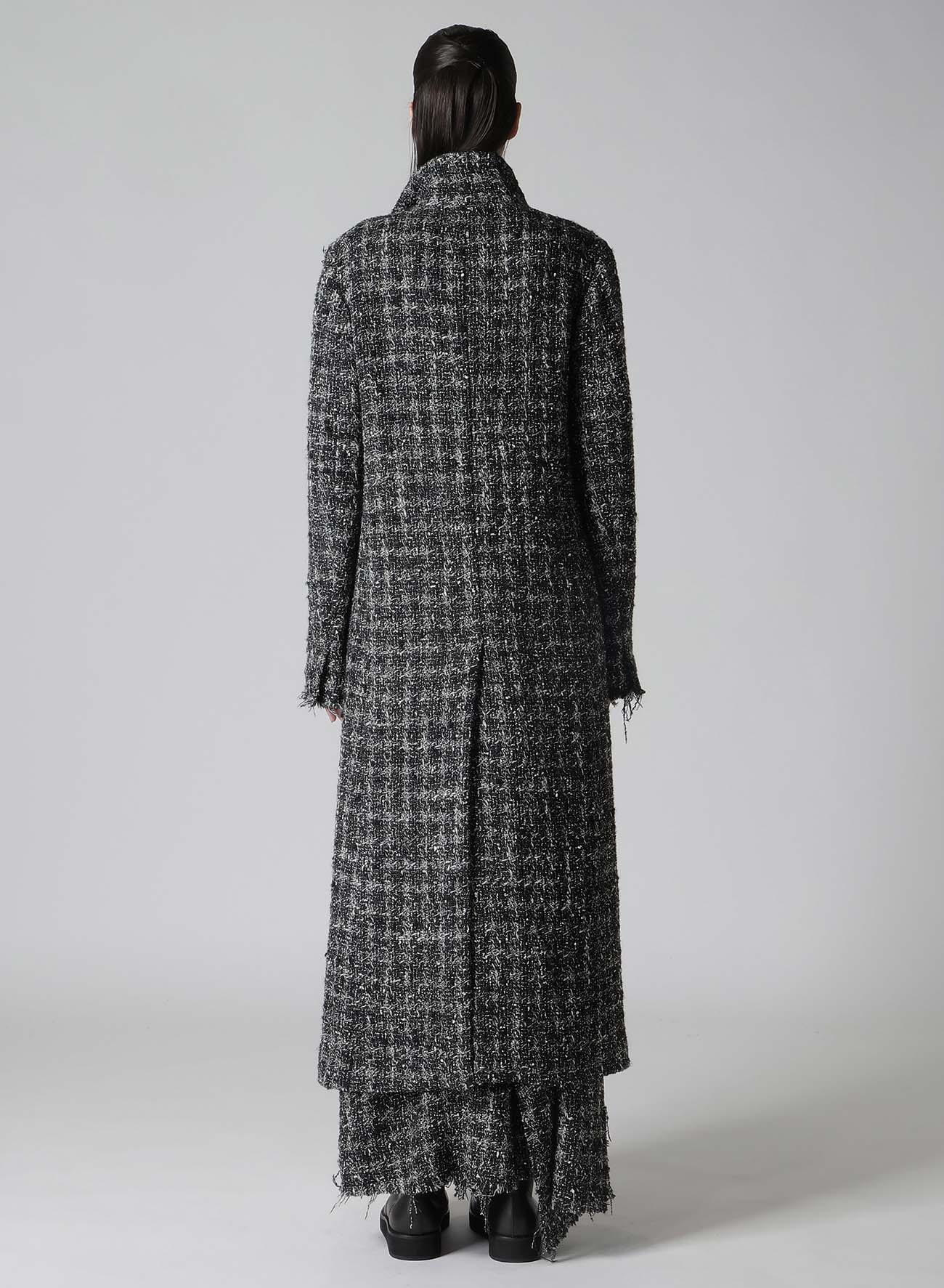 GREY HOUNDSTOOTH R DOUBLE LAYERED LONG COAT