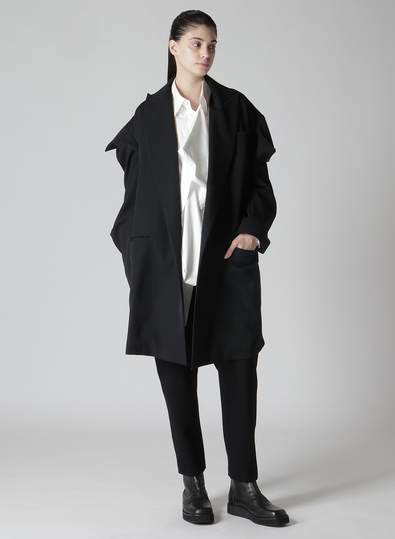 GABARDINE R BOX SLEEVE OVERSIZED COAT