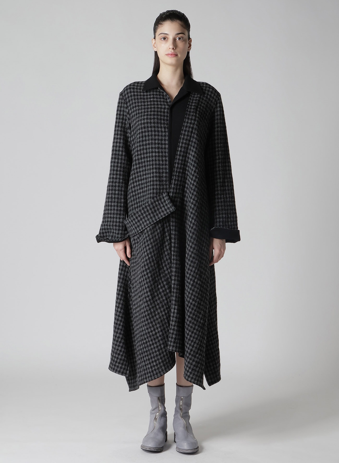 SMALL HOUNDSTOOTH R DRAPE DETAIL SHIRT DRESS