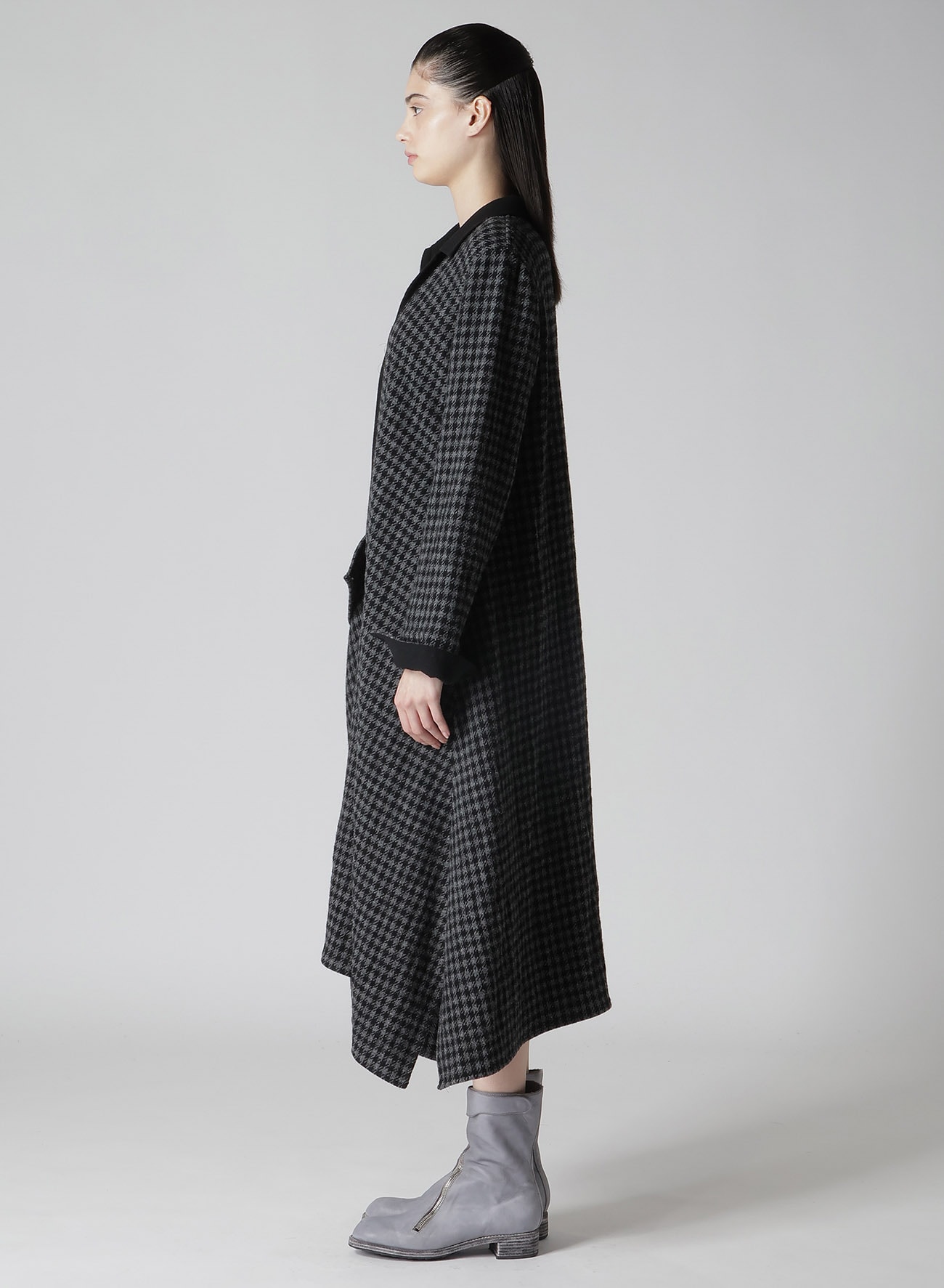 SMALL HOUNDSTOOTH R DRAPE DETAIL SHIRT DRESS