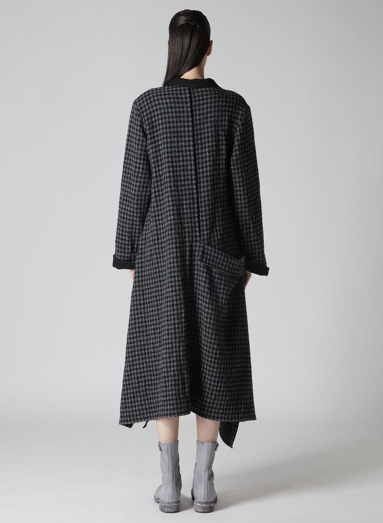 SMALL HOUNDSTOOTH R DRAPE DETAIL SHIRT DRESS