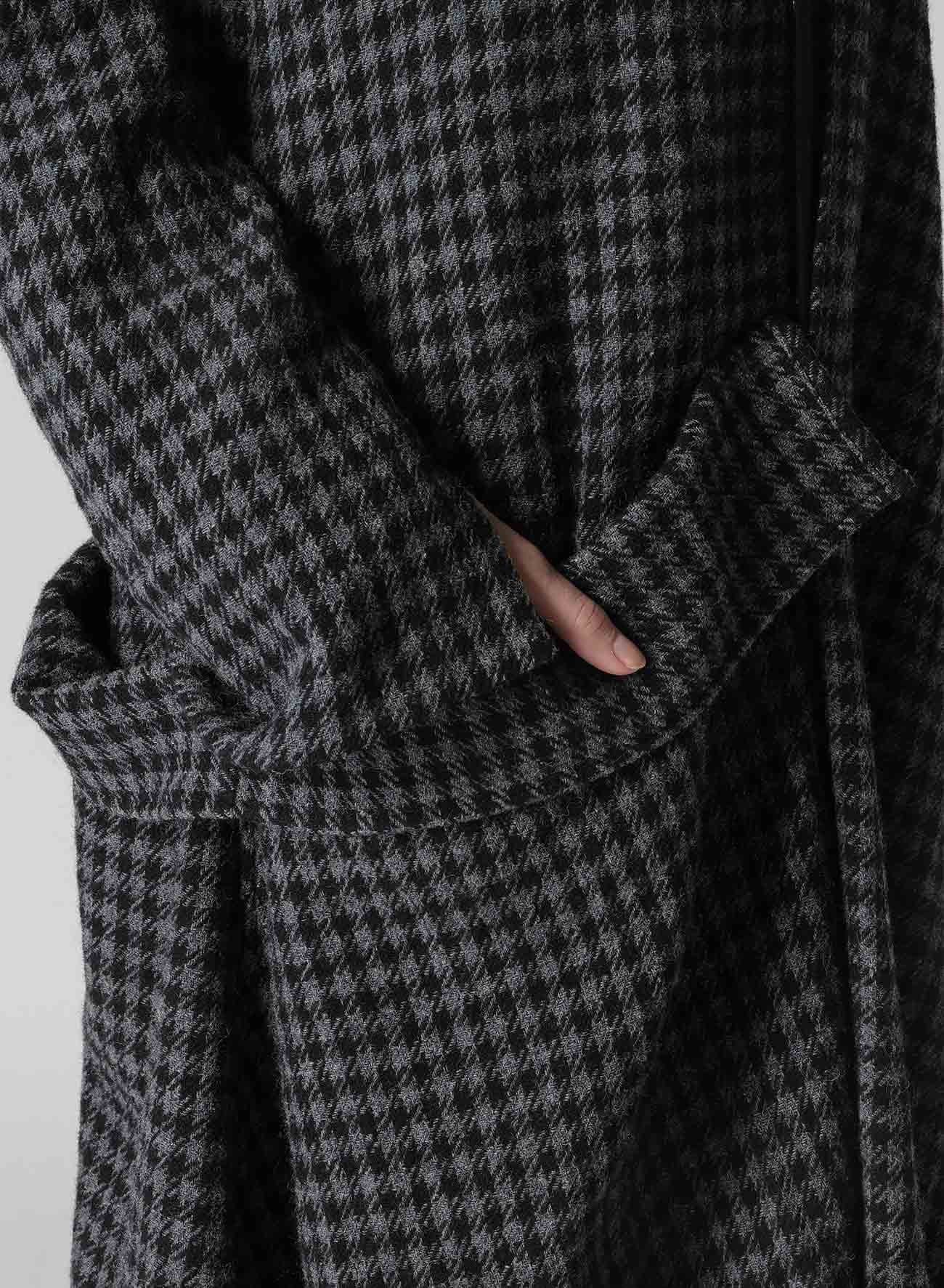 SMALL HOUNDSTOOTH R DRAPE DETAIL SHIRT DRESS