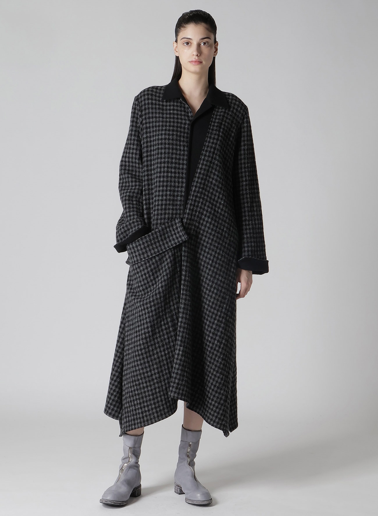 SMALL HOUNDSTOOTH R DRAPE DETAIL SHIRT DRESS