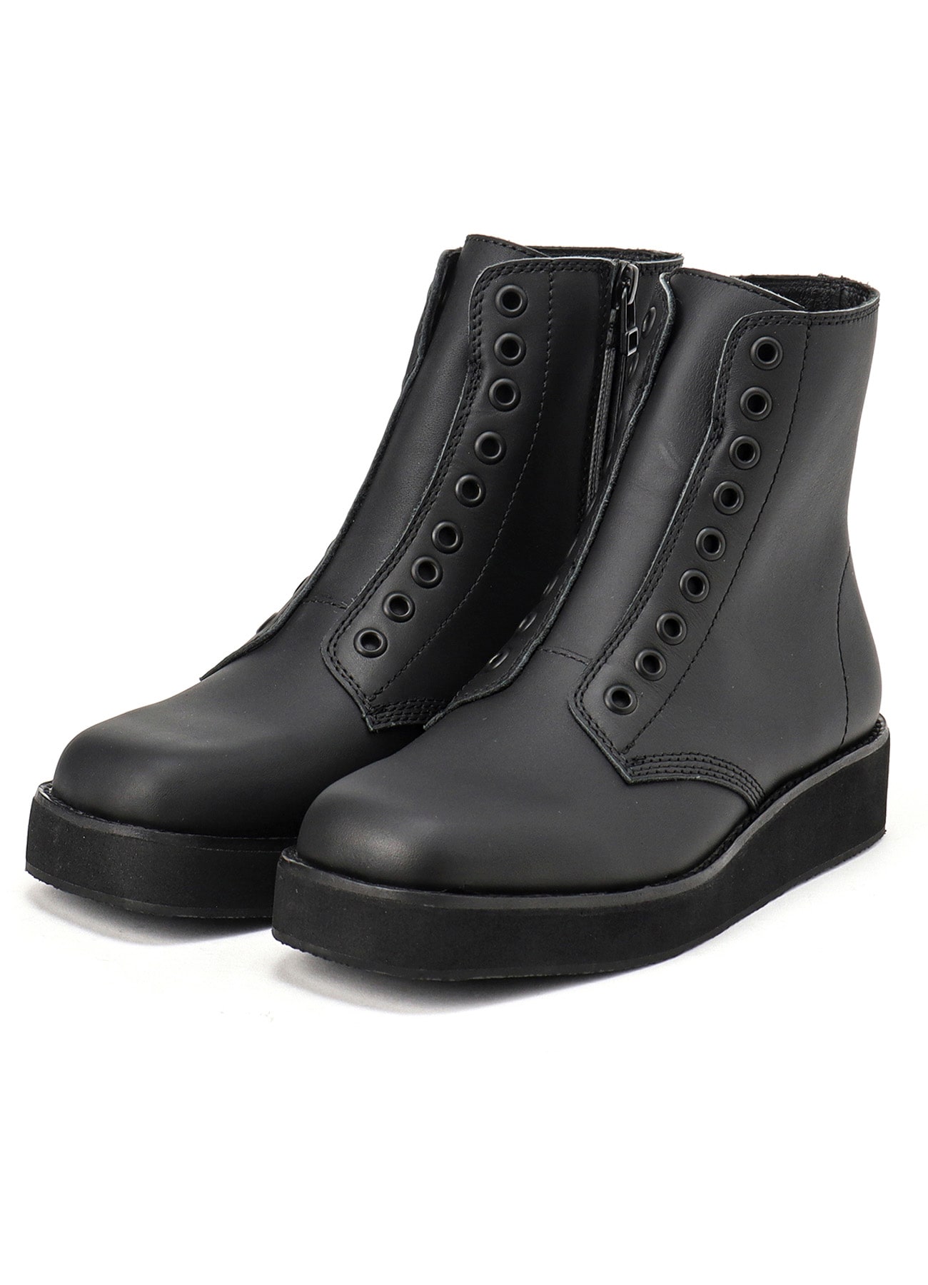 MAT OIL LEATHER SQUARE TOE ZIP BOOTS