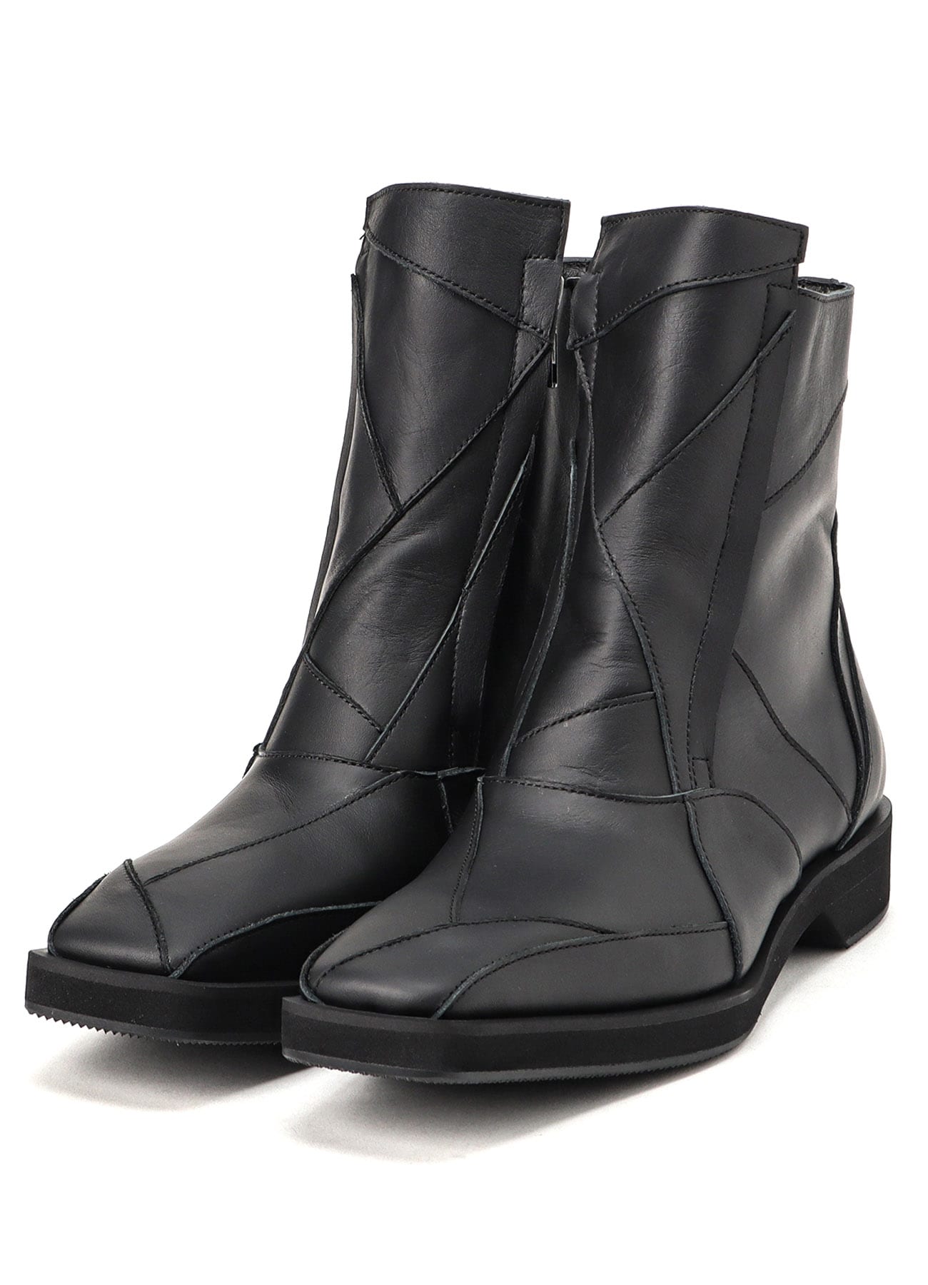 SOFT OIL LEATHER PATCHWORKED ZIP BOOTS