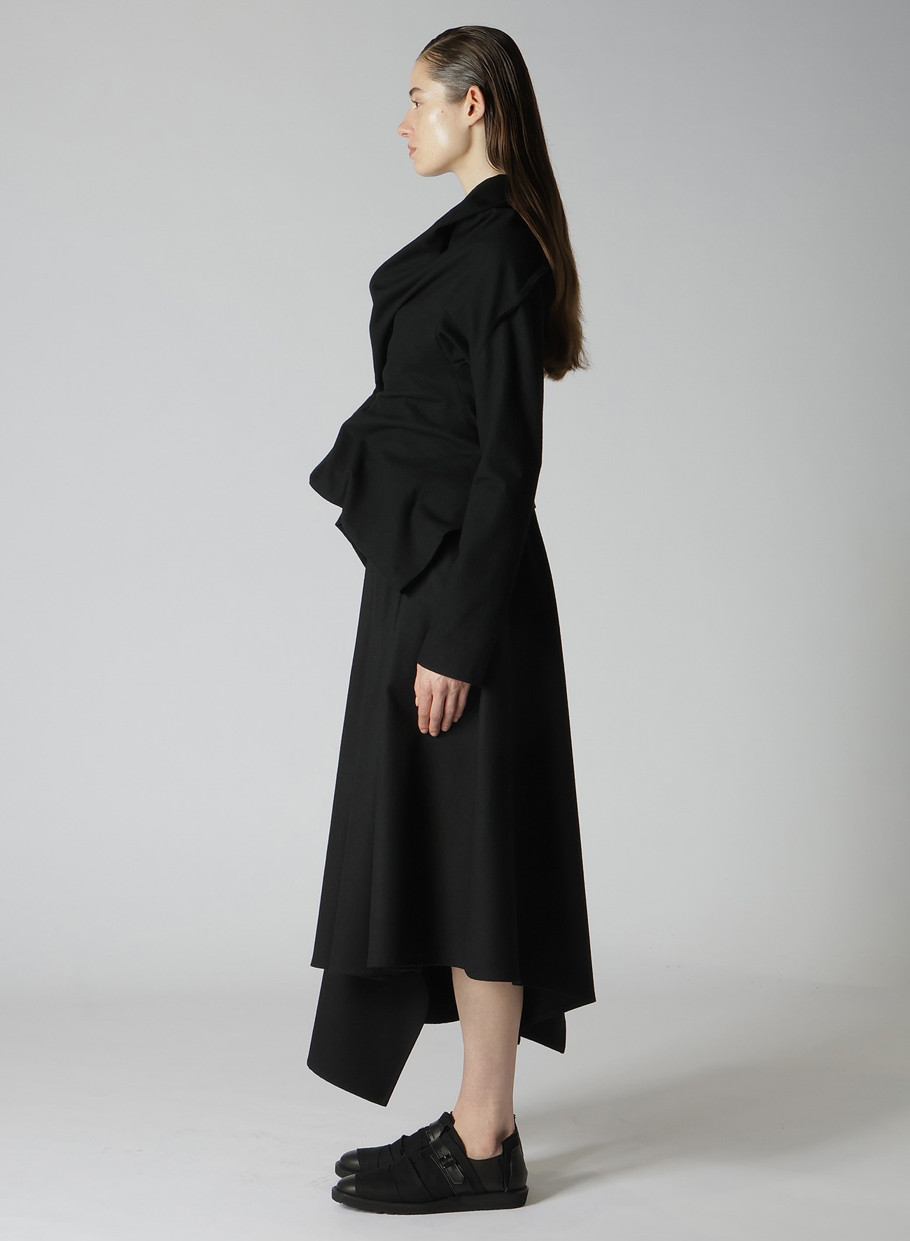 SHRINK WOOL GABARDINE SHAWL COLLAR WRAP JACKET