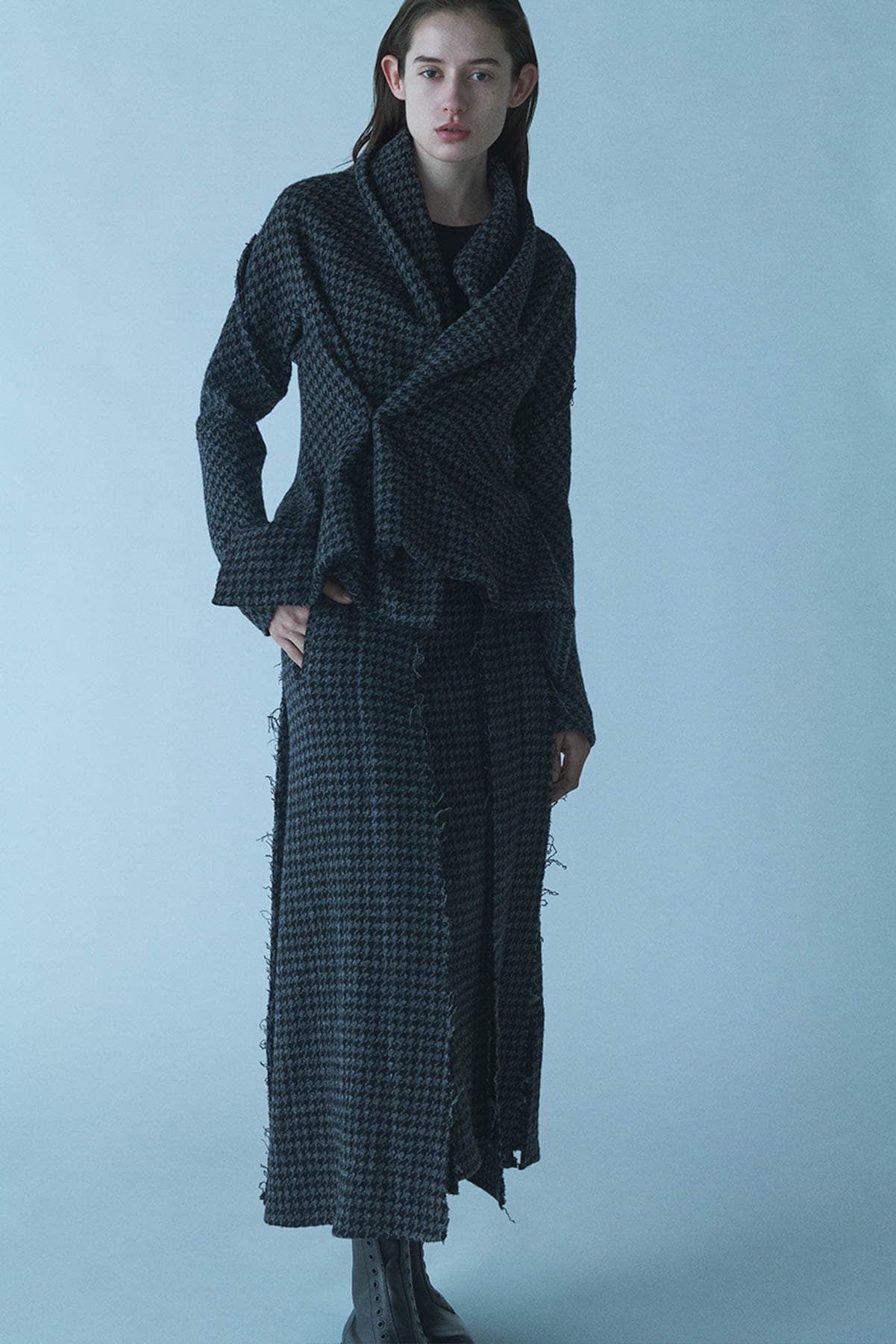 【非表示指示有り】HOUNDSTOOTH SHAWL COLLAR WRAP JACKET