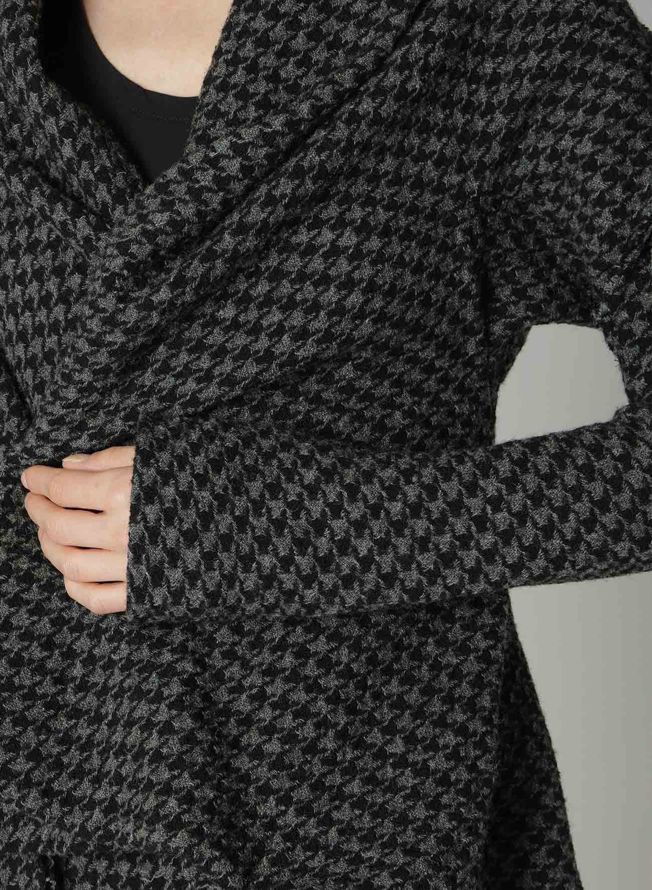 【非表示指示有り】HOUNDSTOOTH SHAWL COLLAR WRAP JACKET