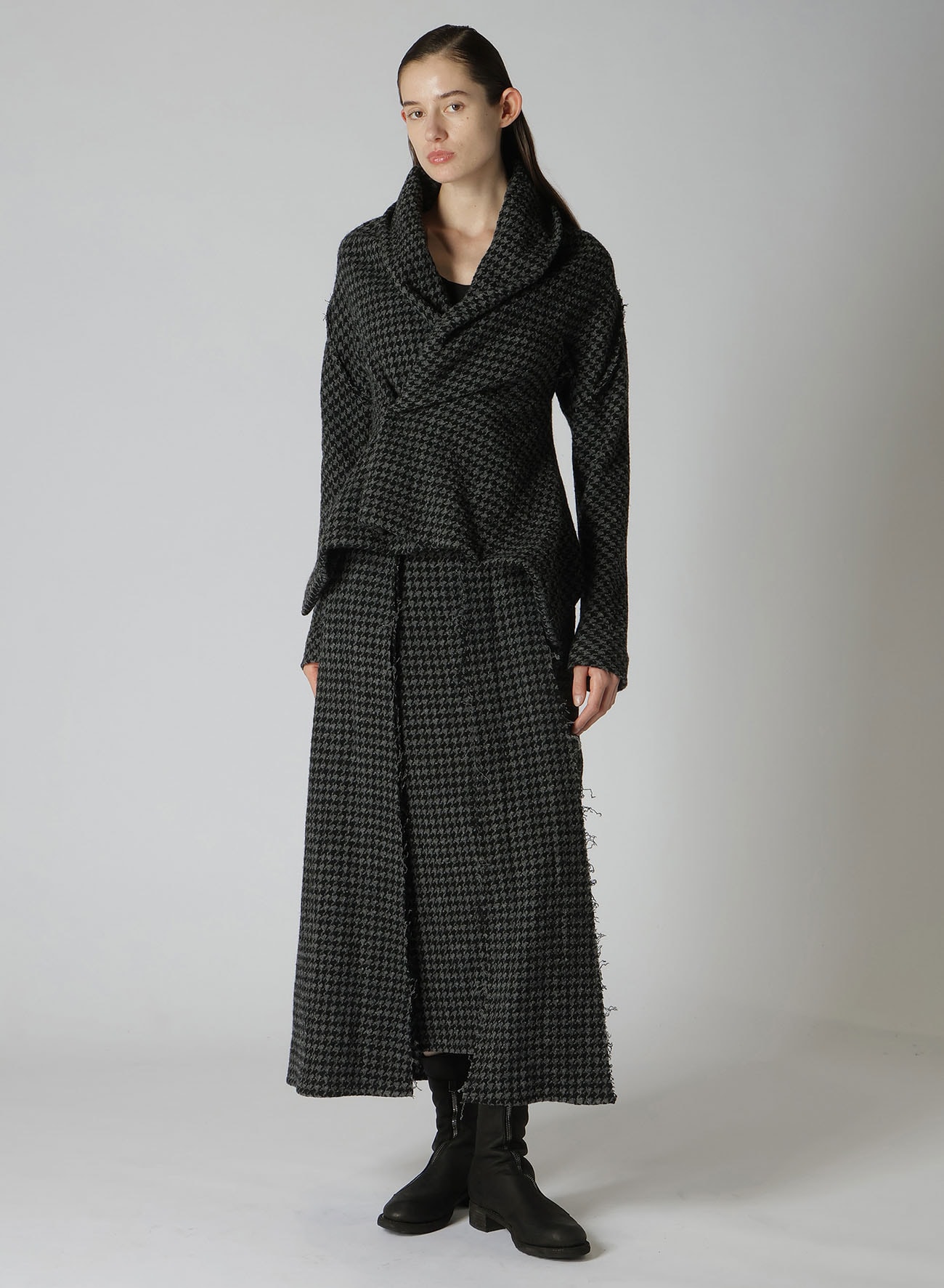 【非表示指示有り】HOUNDSTOOTH SHAWL COLLAR WRAP JACKET