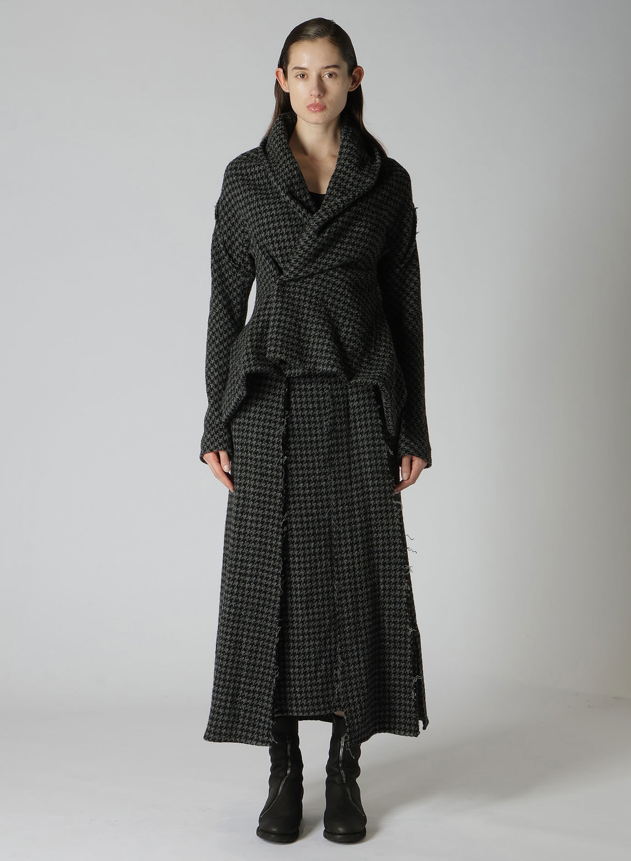 【非表示指示有り】HOUNDSTOOTH SHAWL COLLAR WRAP JACKET