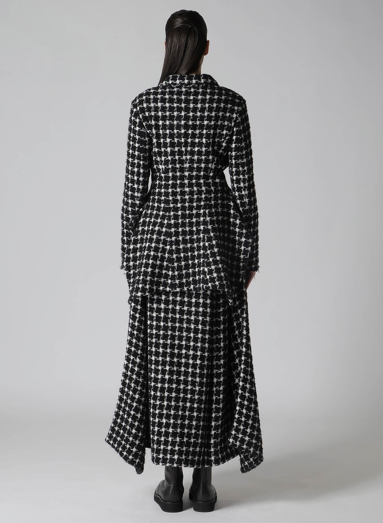 B&W HOUNDSTOOTH DRAPED PEAKED JACKET