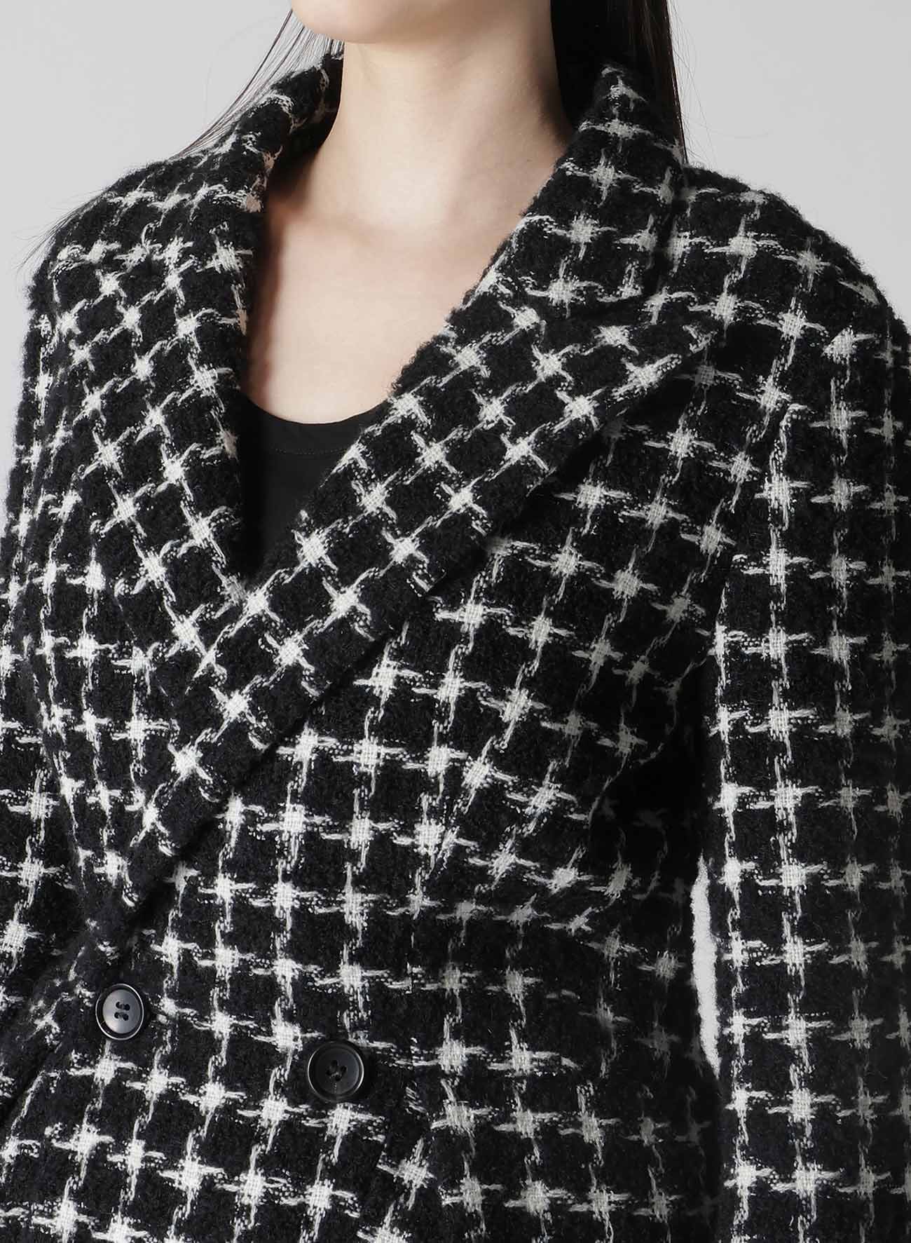 B&W HOUNDSTOOTH DRAPED PEAKED JACKET