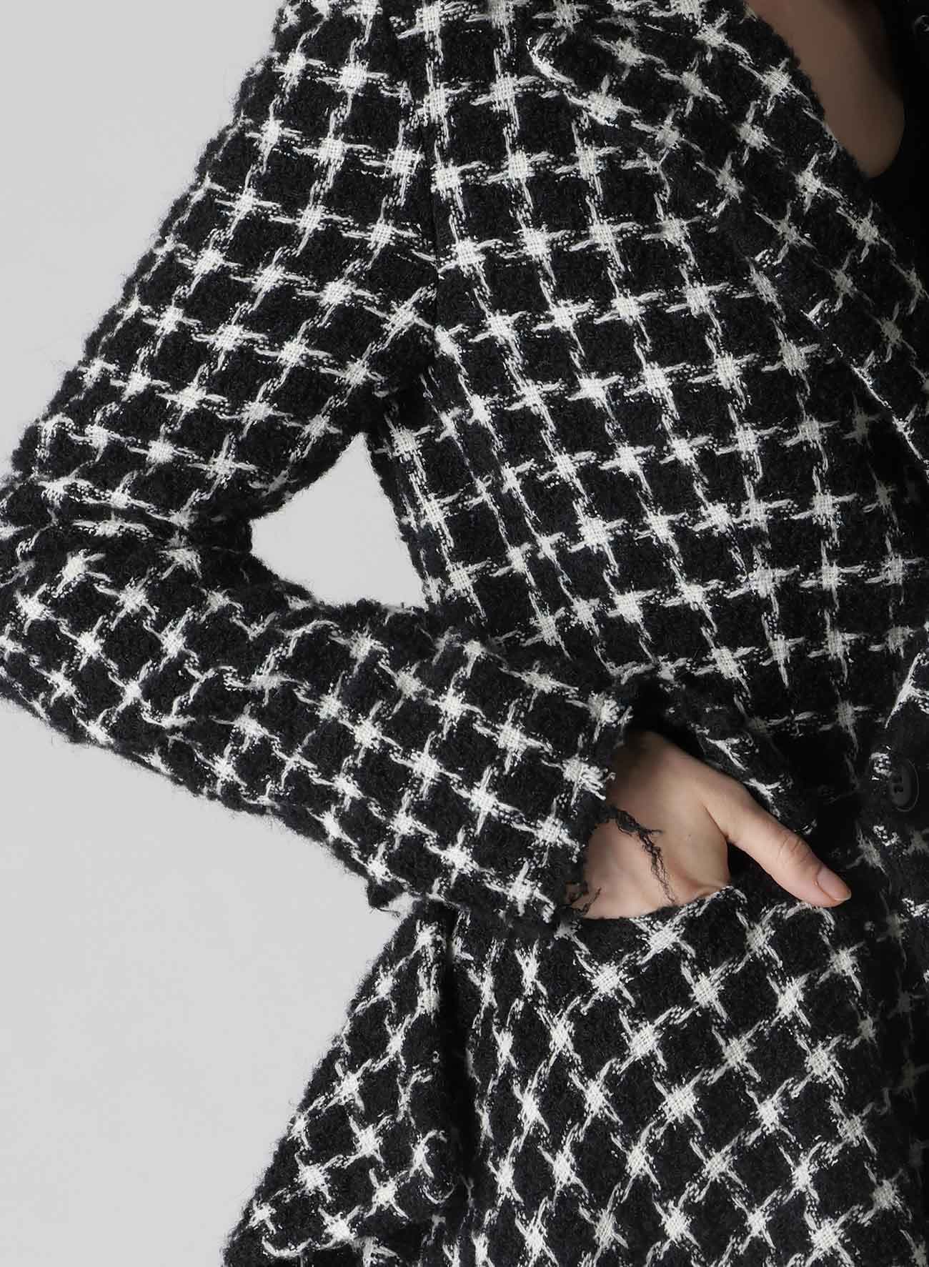 B&W HOUNDSTOOTH DRAPED PEAKED JACKET