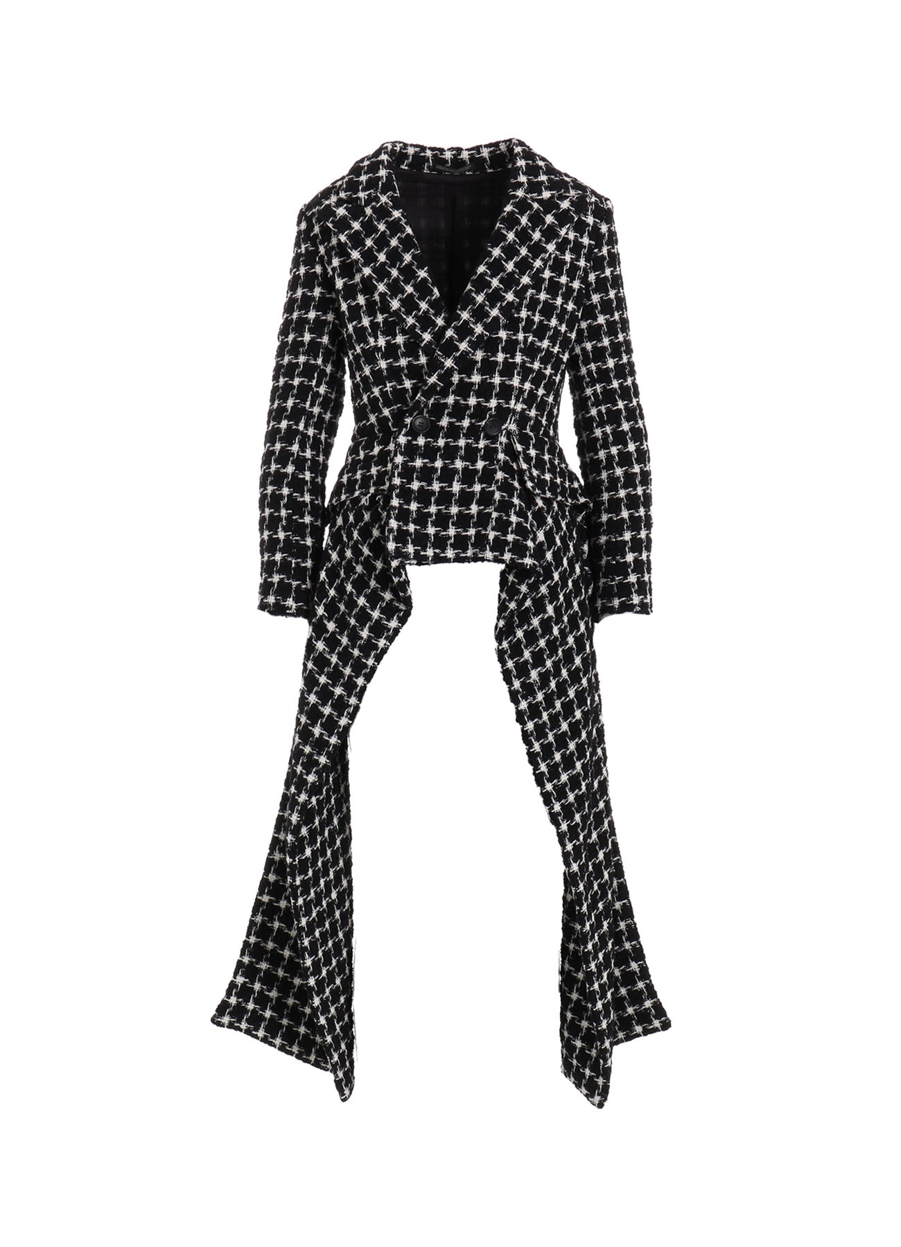 B&W HOUNDSTOOTH DRAPED PEAKED JACKET