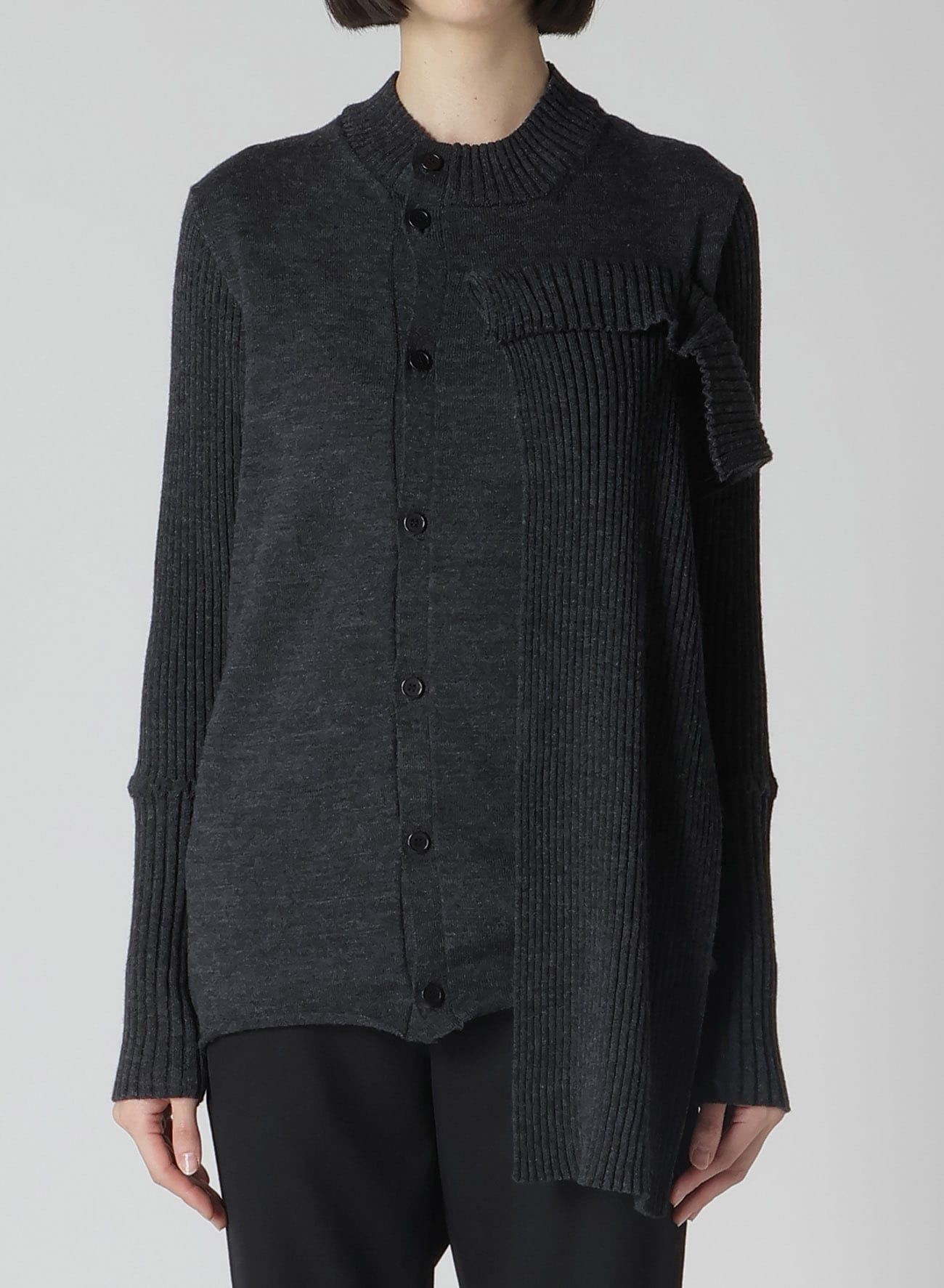 PLAIN RIB FRONT D CLOTH CARDIGAN