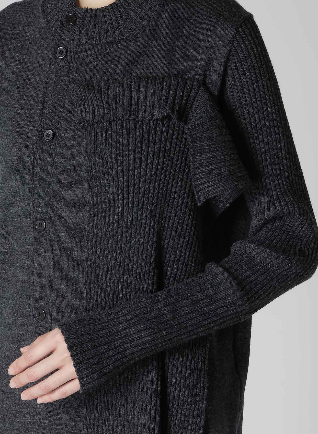 PLAIN RIB FRONT D CLOTH CARDIGAN