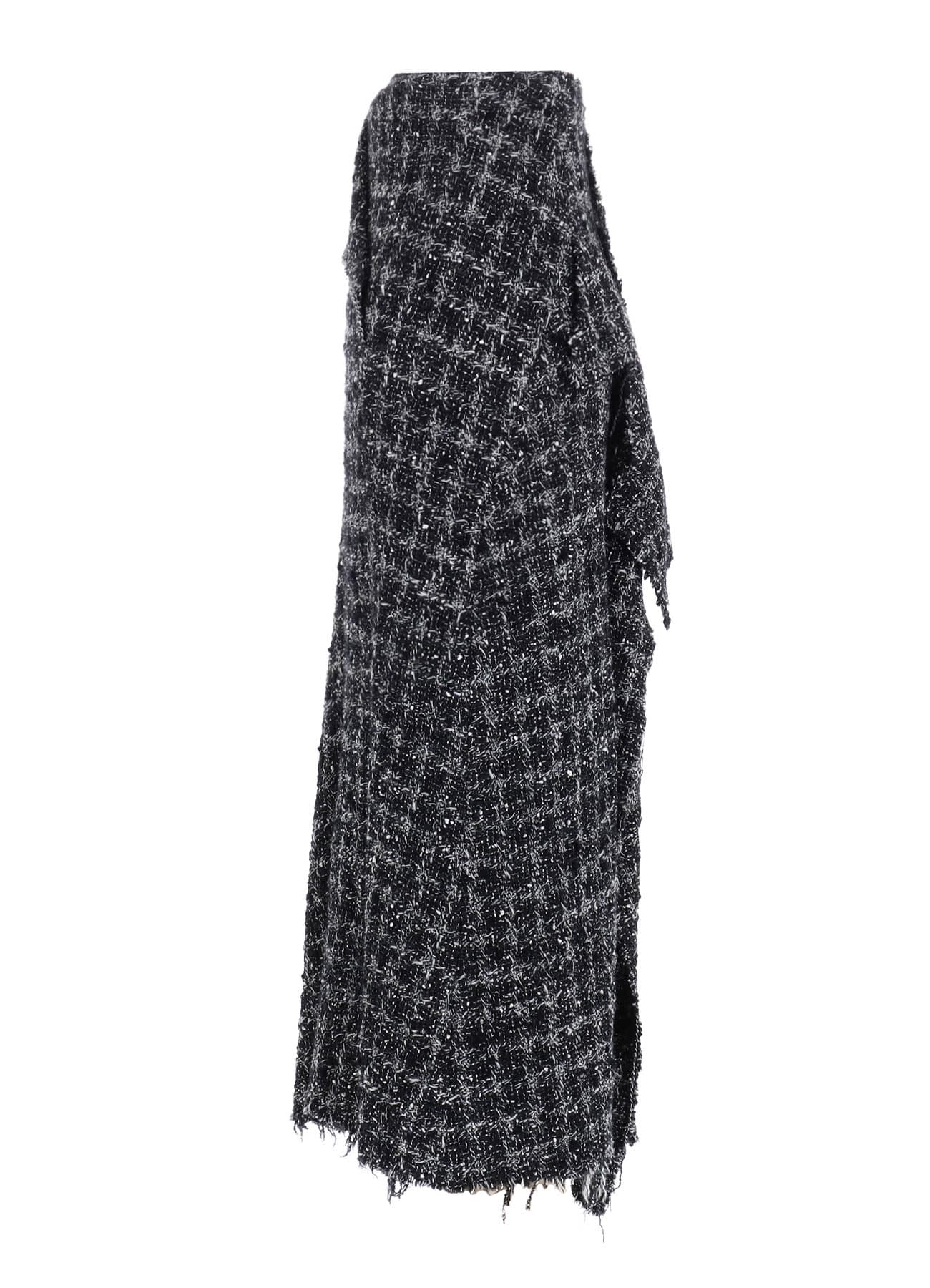 GREY HOUNDSTOOTH B DRAPED HIGH-WAIST SKIRT