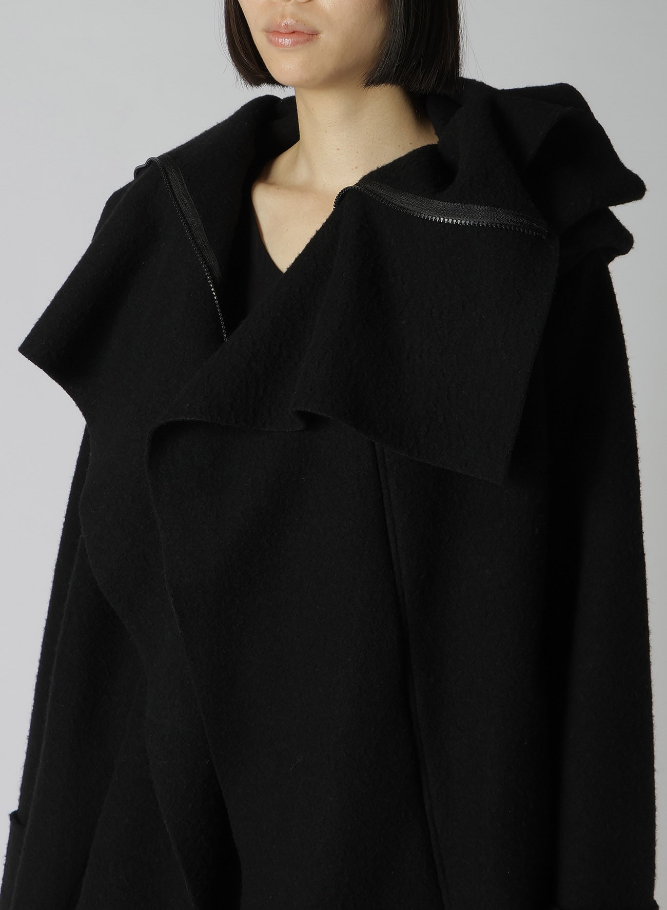 WOOL FLEECE DRAPED NECK LINE CARDIGAN