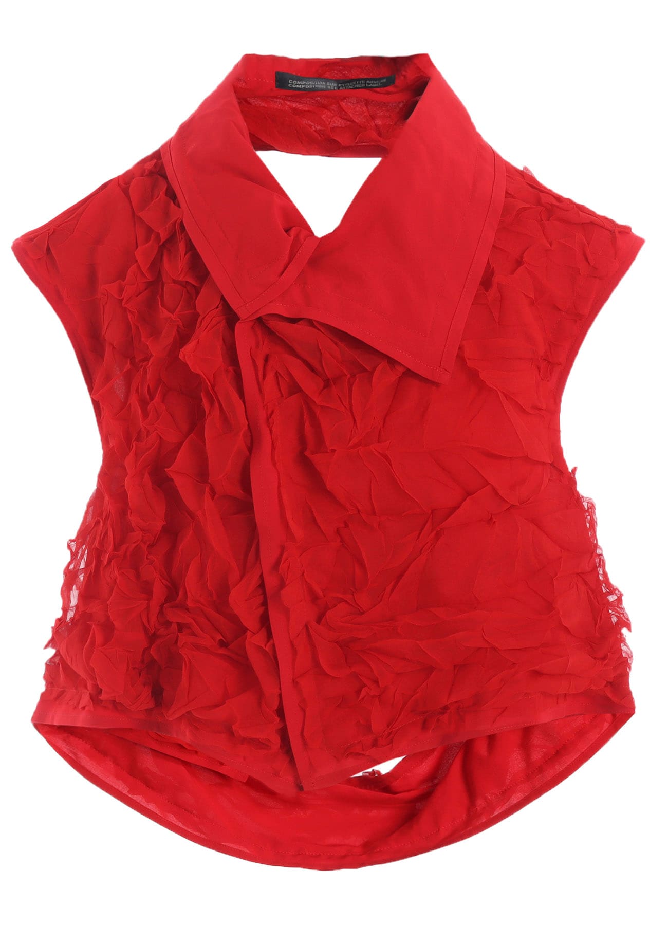 CRUSHED CHIFFON CRUSHED PLEATS BLOUSE(XS Red): Yohji