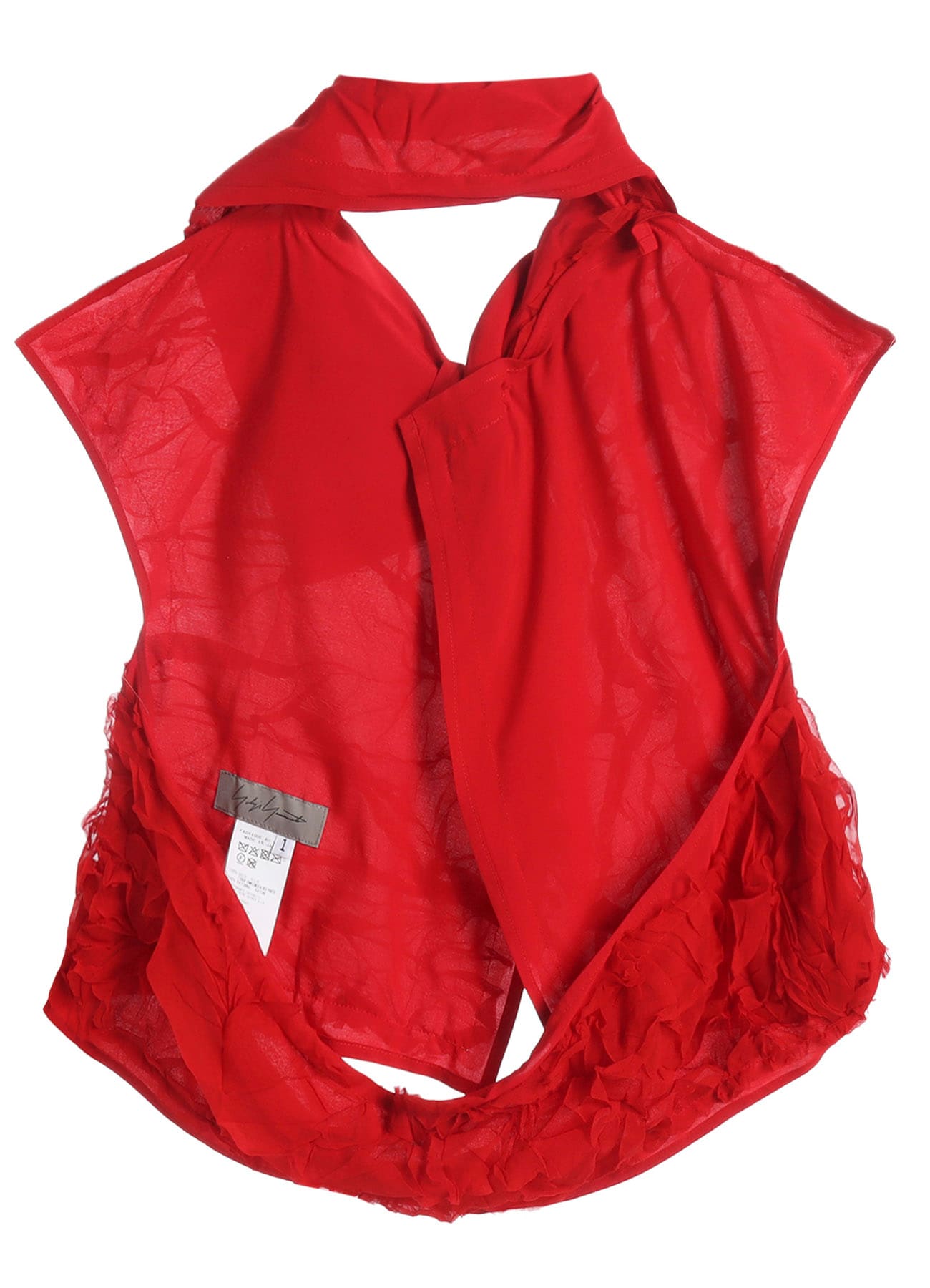 CRUSHED CHIFFON CRUSHED PLEATS BLOUSE(XS Red): Yohji