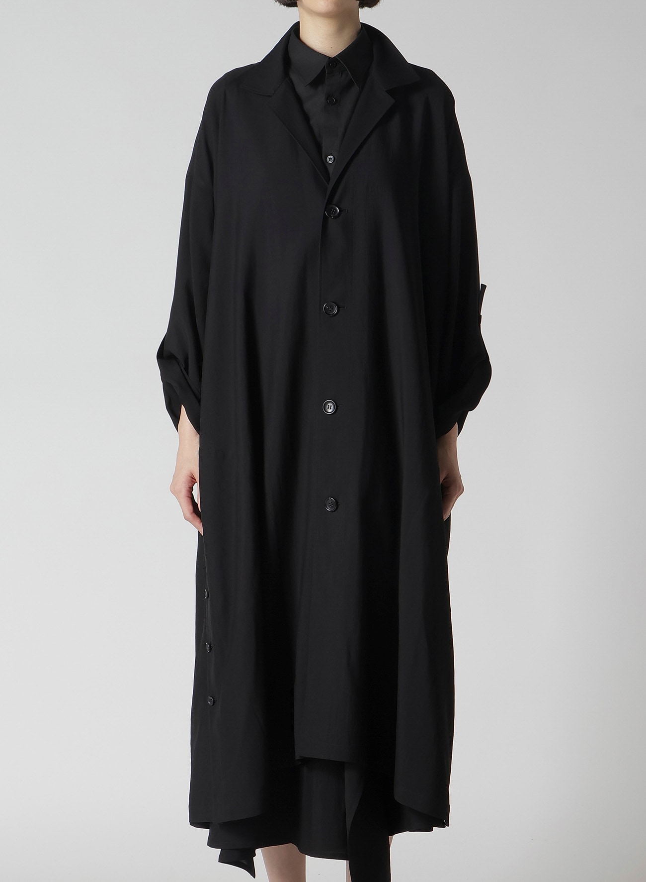 Cu/W HIGH TWISTED GABARDINE SIDE GATHER DETAIL COAT A