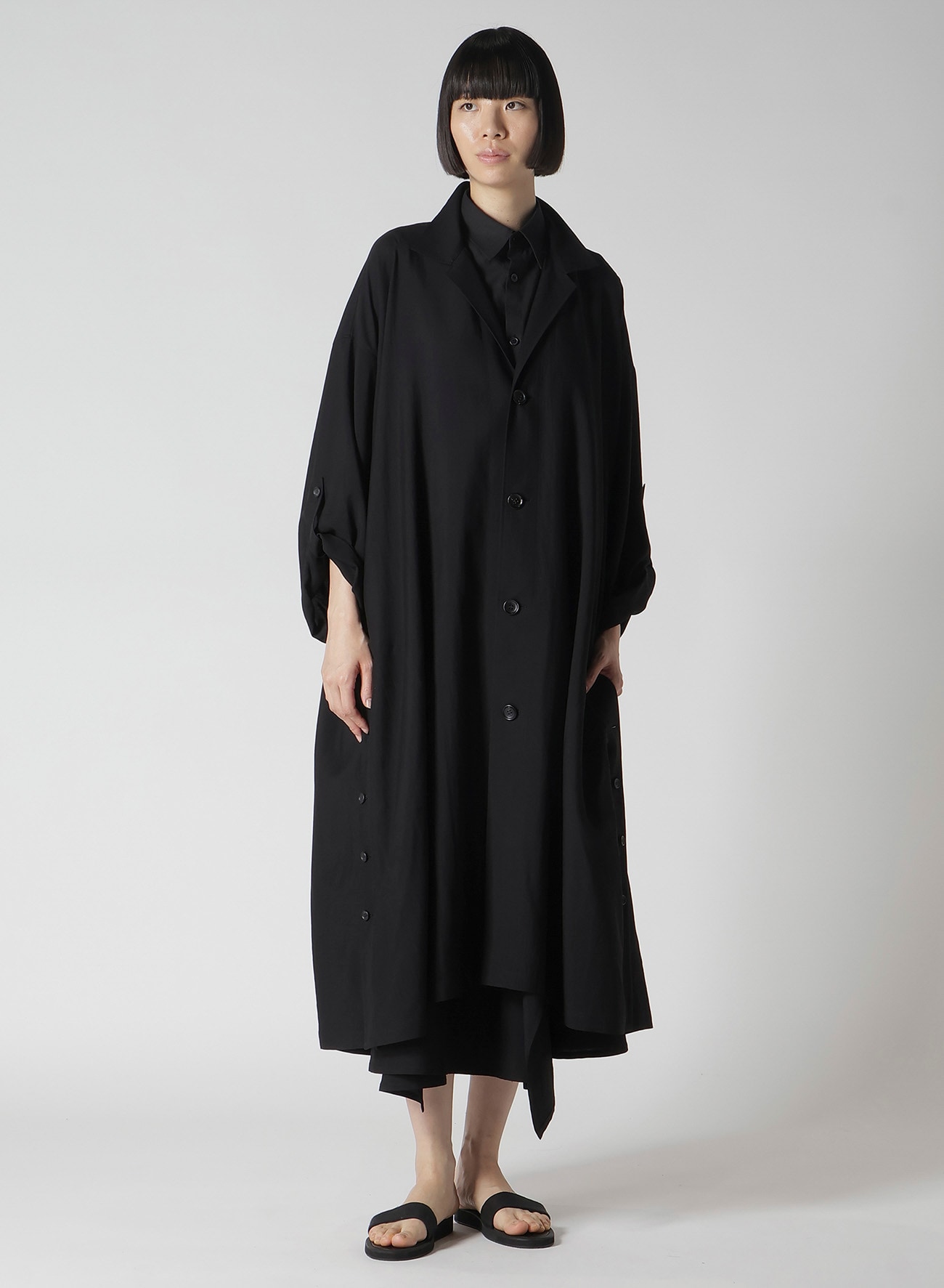 Cu/W HIGH TWISTED GABARDINE SIDE GATHER DETAIL COAT A