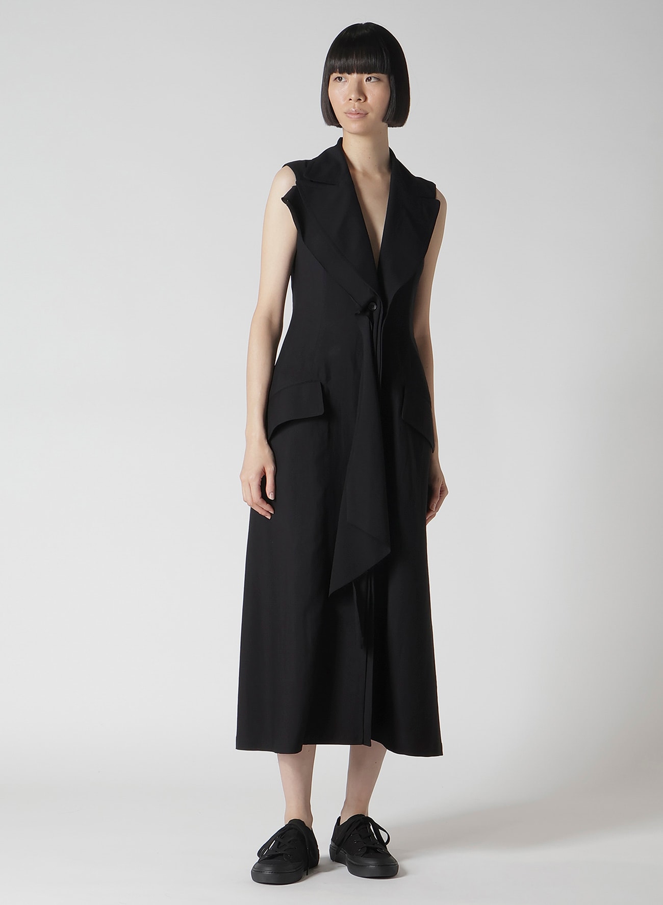 Cu/W HIGH TWISTED GABARDINE FRONT DRAPED SLEEVELESS DRESS