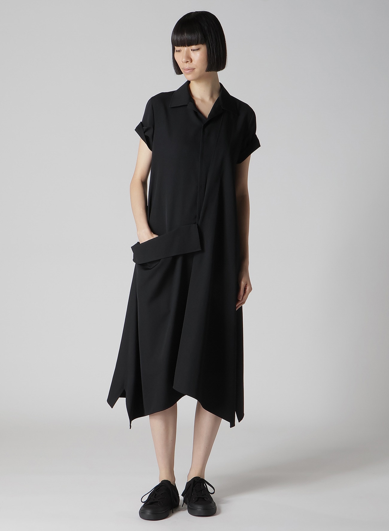 GABARDINE R DRAPED SHIRT DRESS