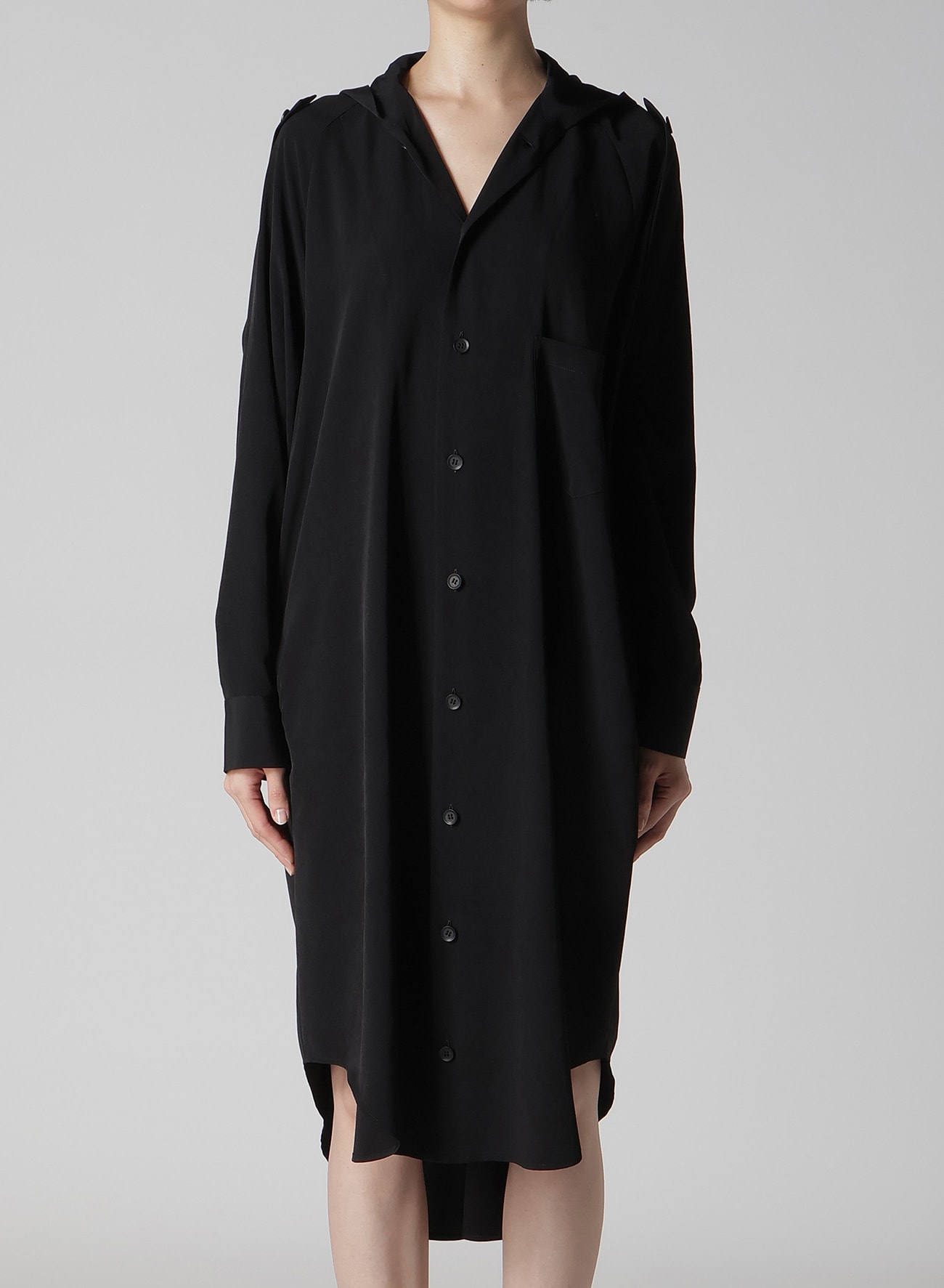 TA/PE CREPE DE CHINE HOODED DRESS