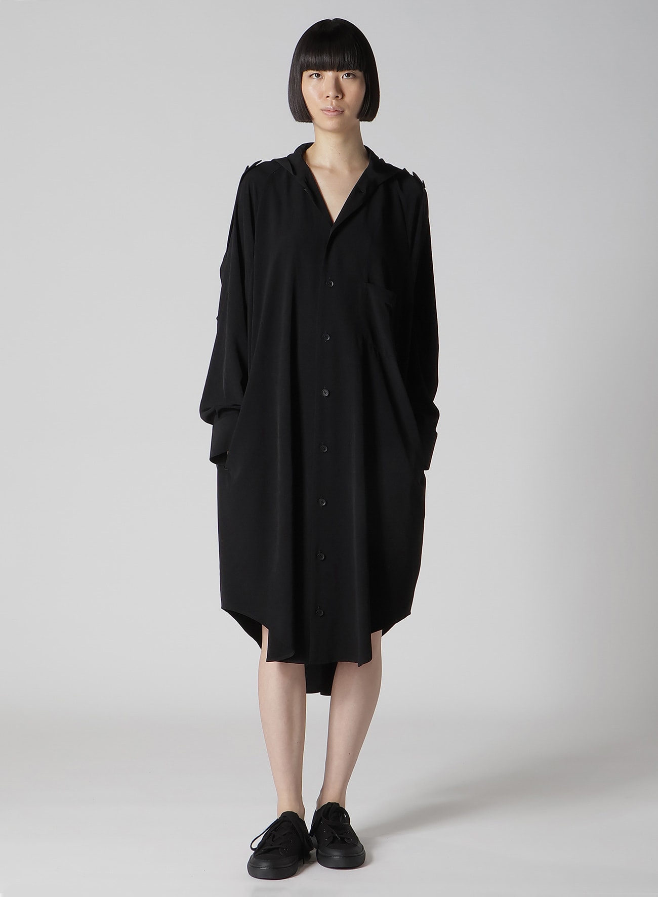 TA/PE CREPE DE CHINE HOODED DRESS