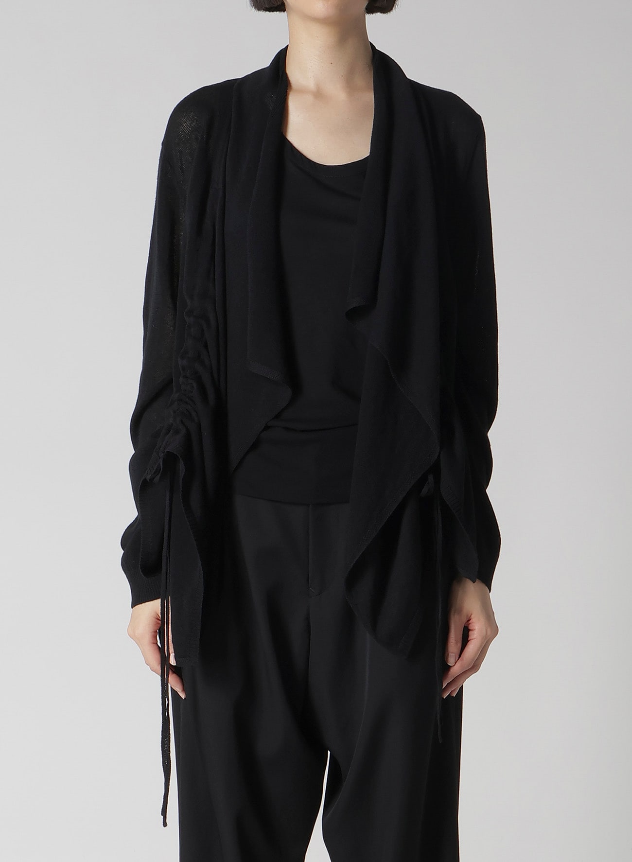 PLAIN STITCH GATHER DETAIL CARDIGAN
