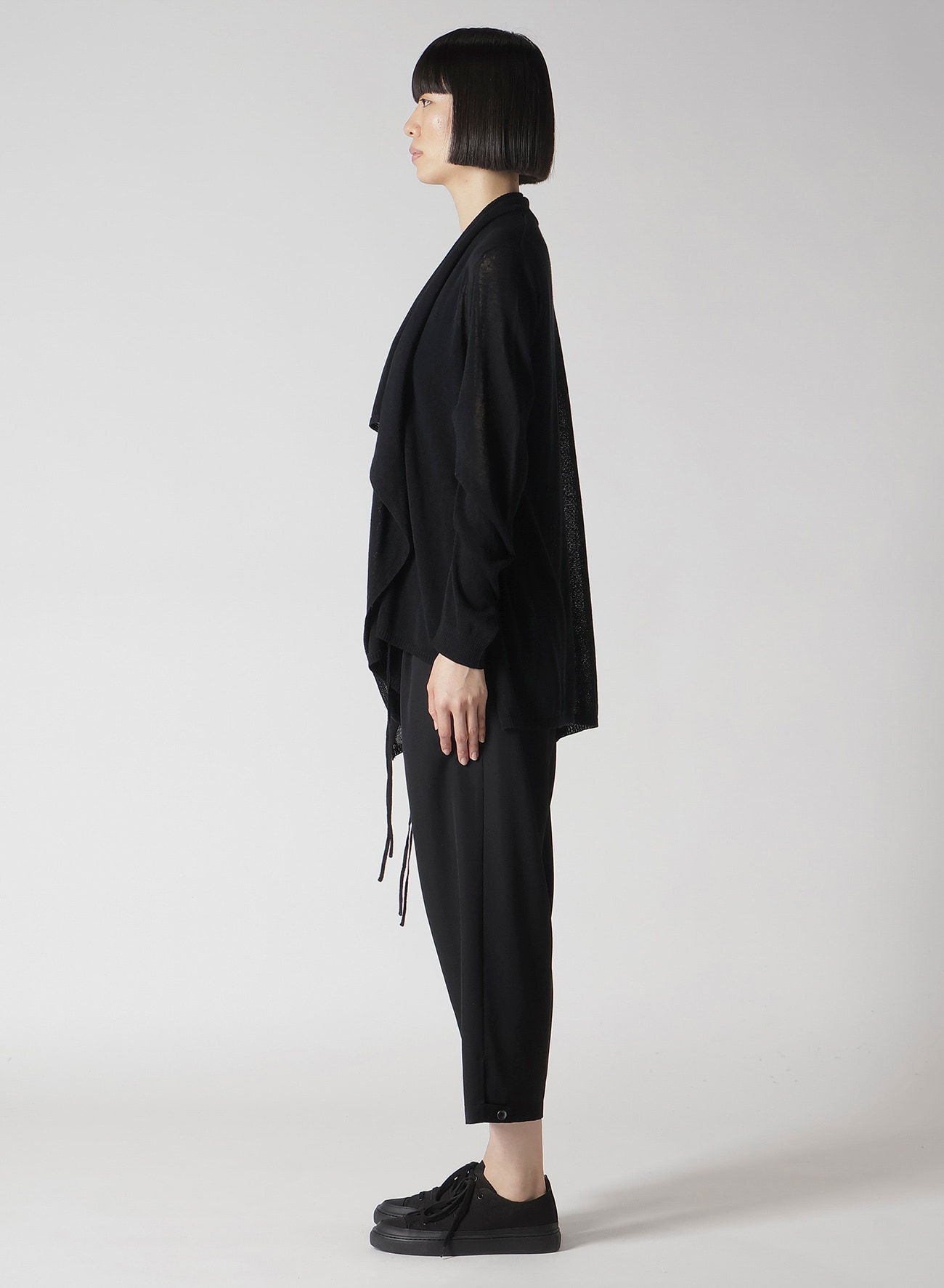 PLAIN STITCH GATHER DETAIL CARDIGAN