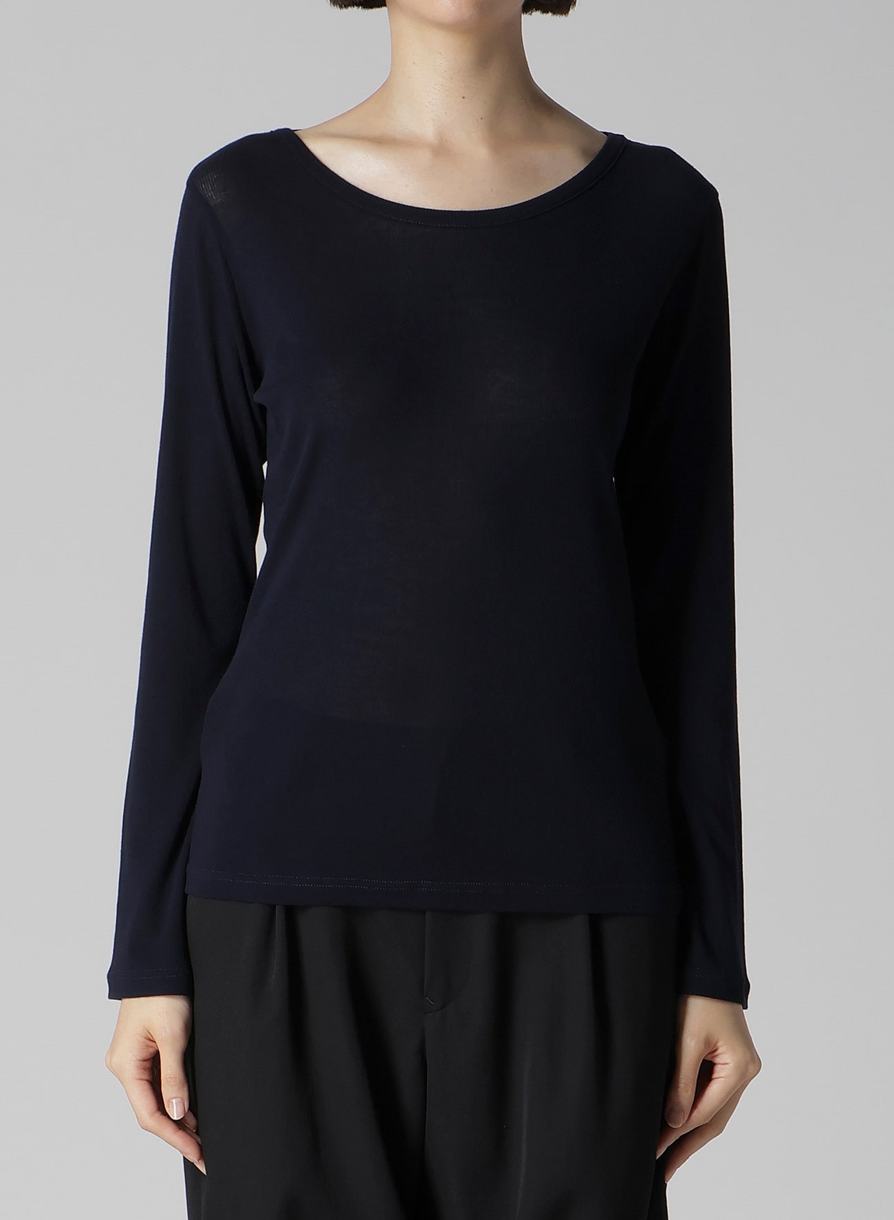 HIGH TWISTED RIB ROUND NECK LONG SLV T