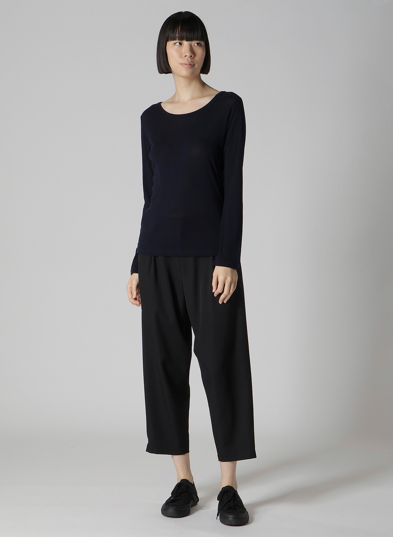 HIGH TWISTED RIB ROUND NECK LONG SLV T