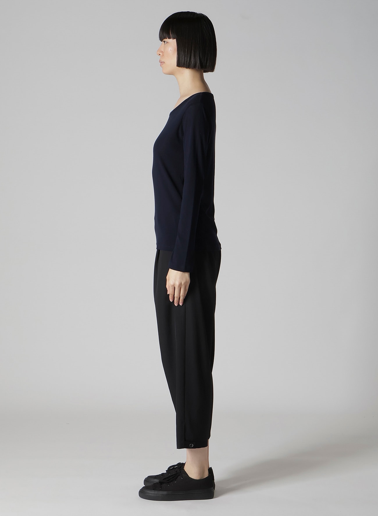 HIGH TWISTED RIB ROUND NECK LONG SLV T