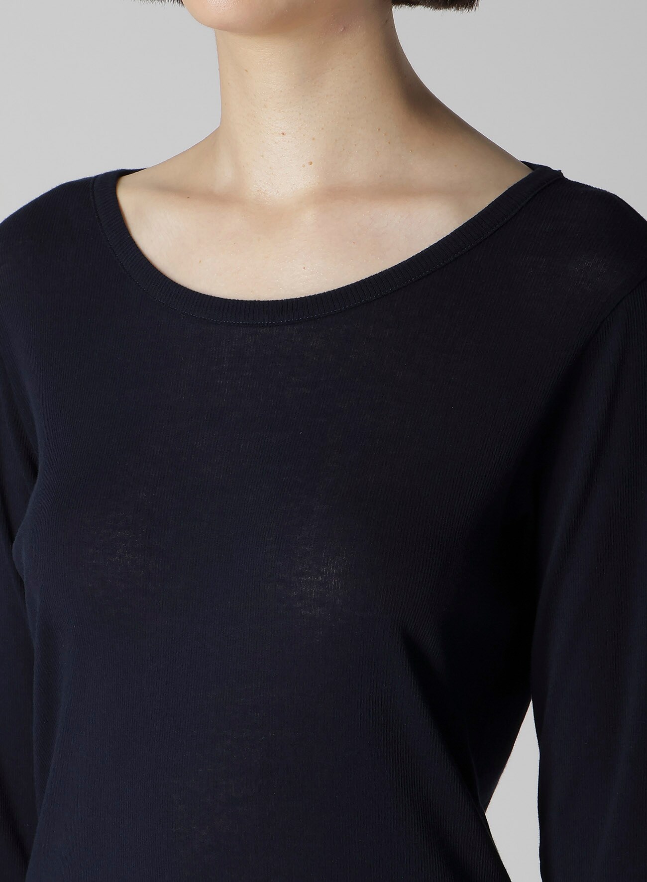 HIGH TWISTED RIB ROUND NECK LONG SLV T