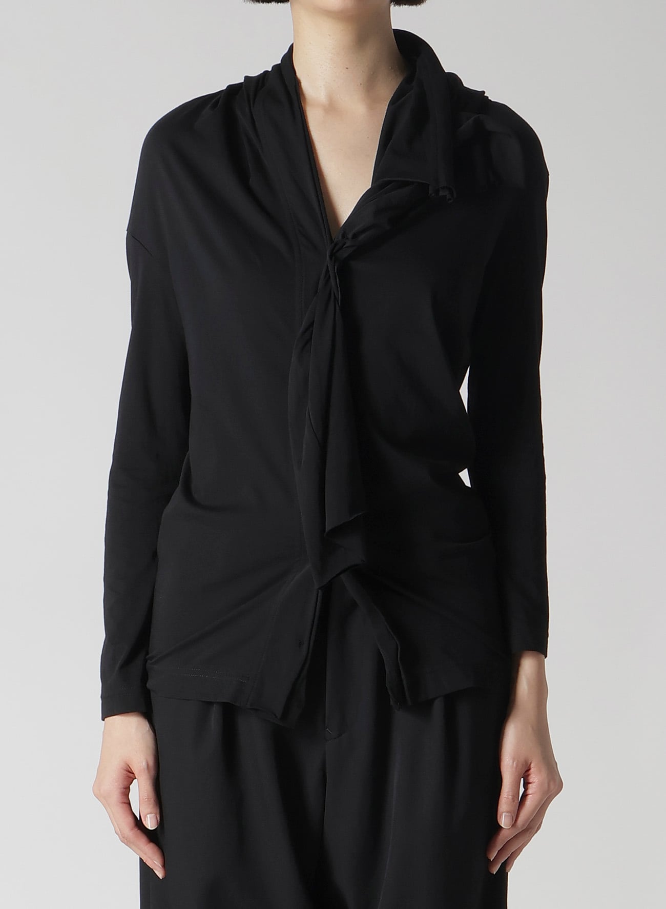HIGH GAUGE AIRY JERSEY DRAPE DETAIL LONG SLV CD