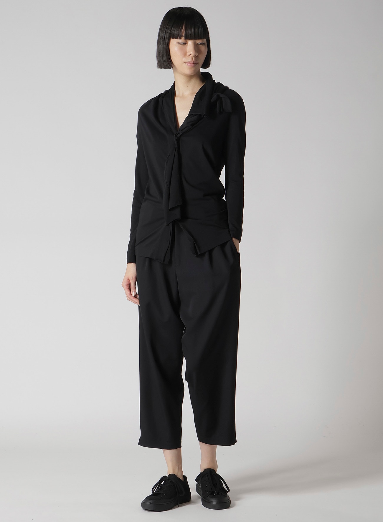 HIGH GAUGE AIRY JERSEY DRAPE DETAIL LONG SLV CD