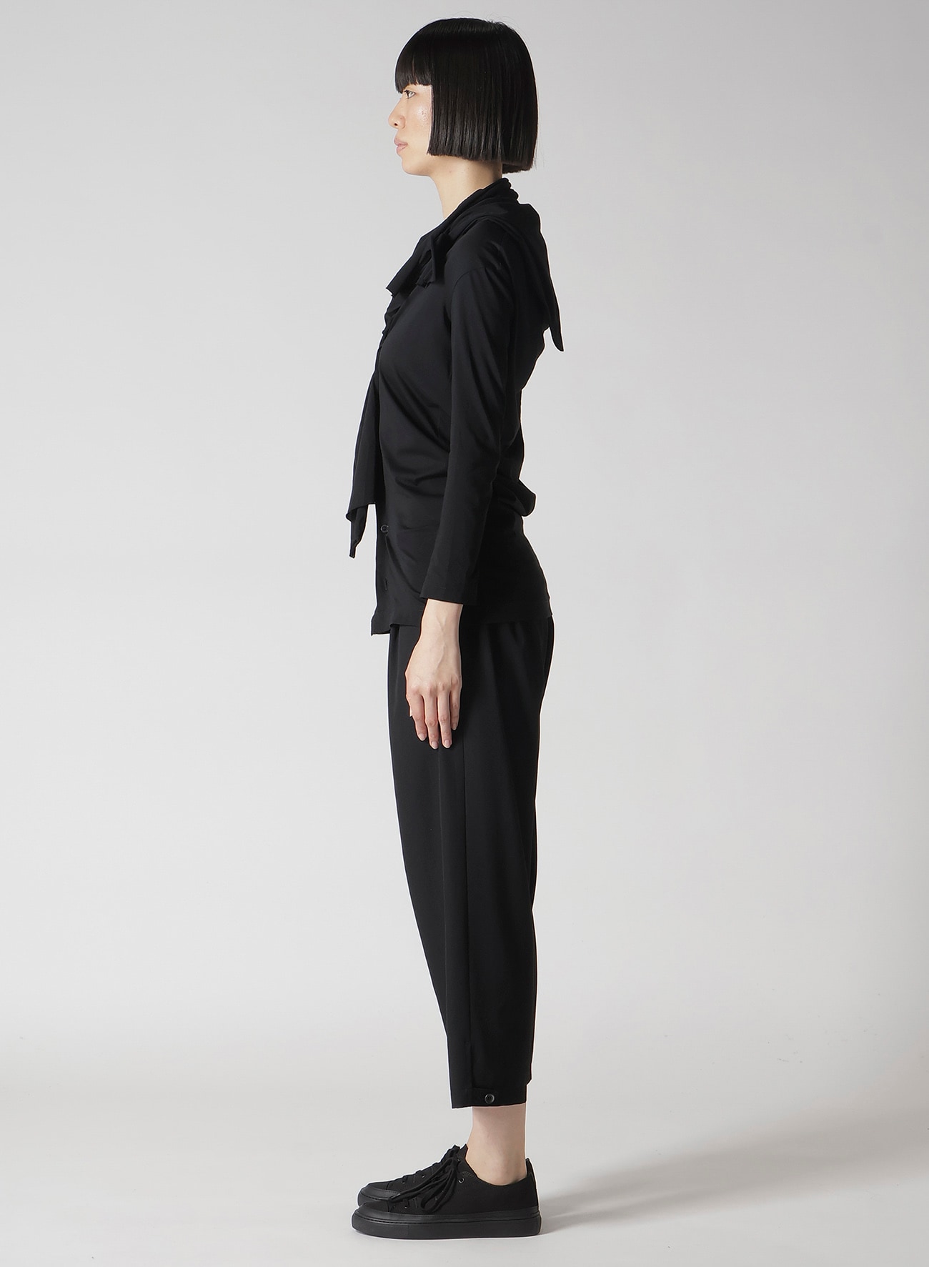 HIGH GAUGE AIRY JERSEY DRAPE DETAIL LONG SLV CD